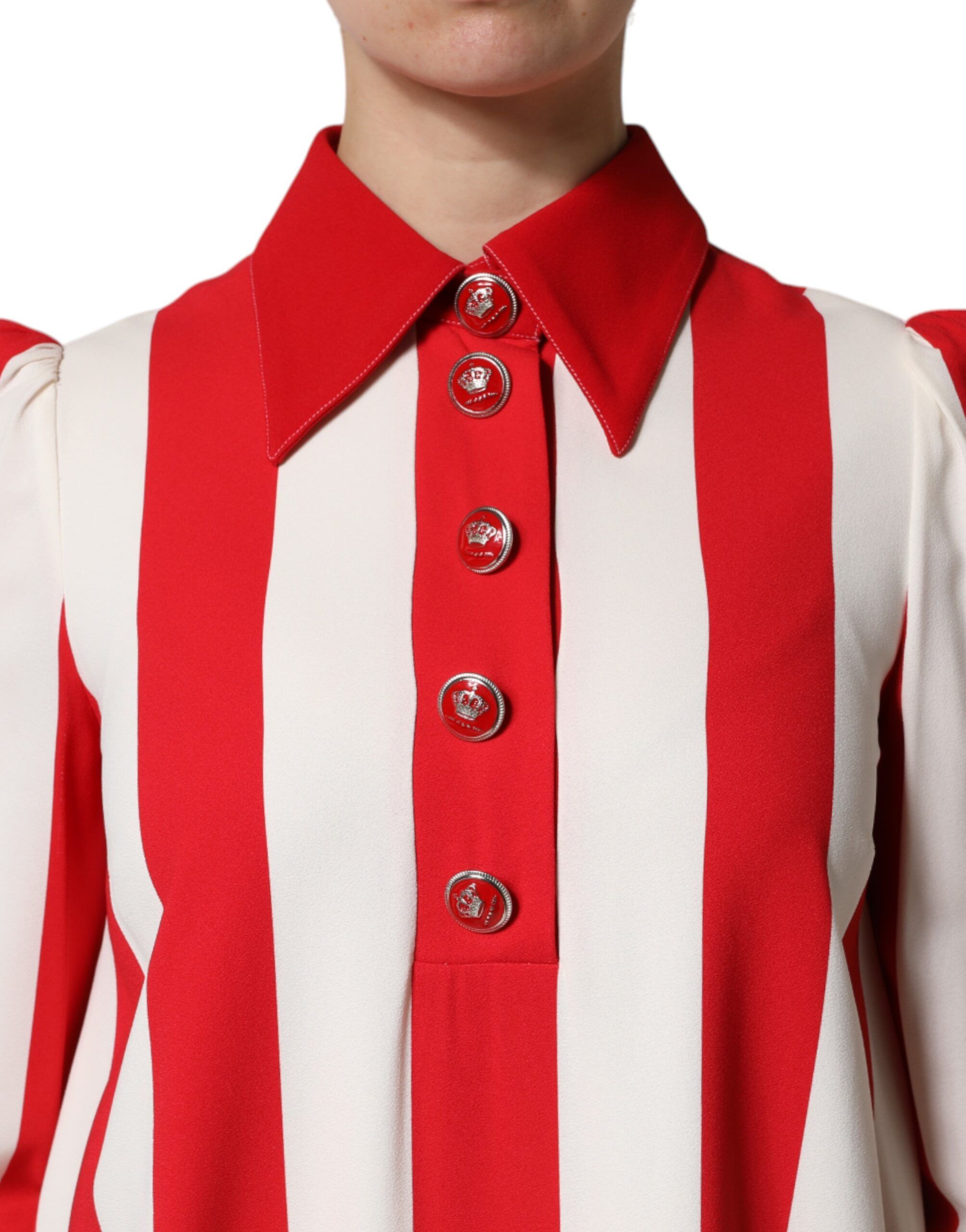 White Red Stripes Long Sleeves Mini Women's Dress - Dolce & Gabbana - Modalova