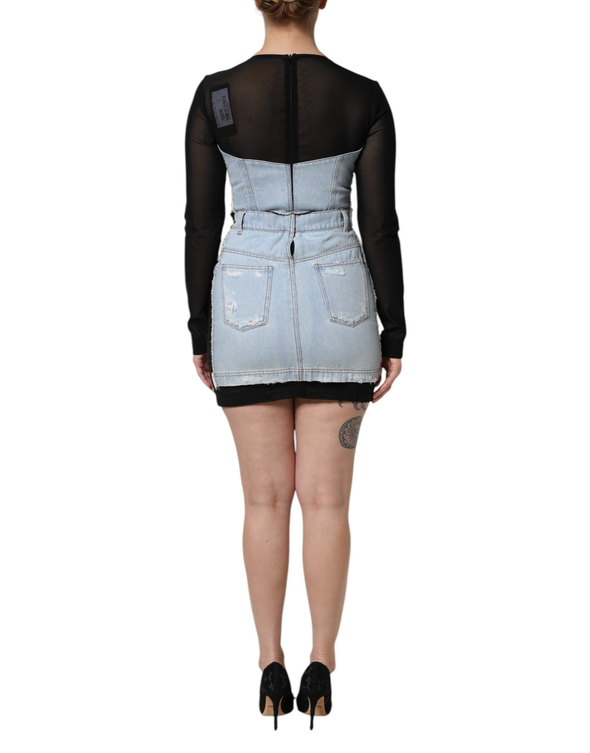 Black Blue Long Sleeves Denim Mini Women's Dress - Dolce & Gabbana - Modalova