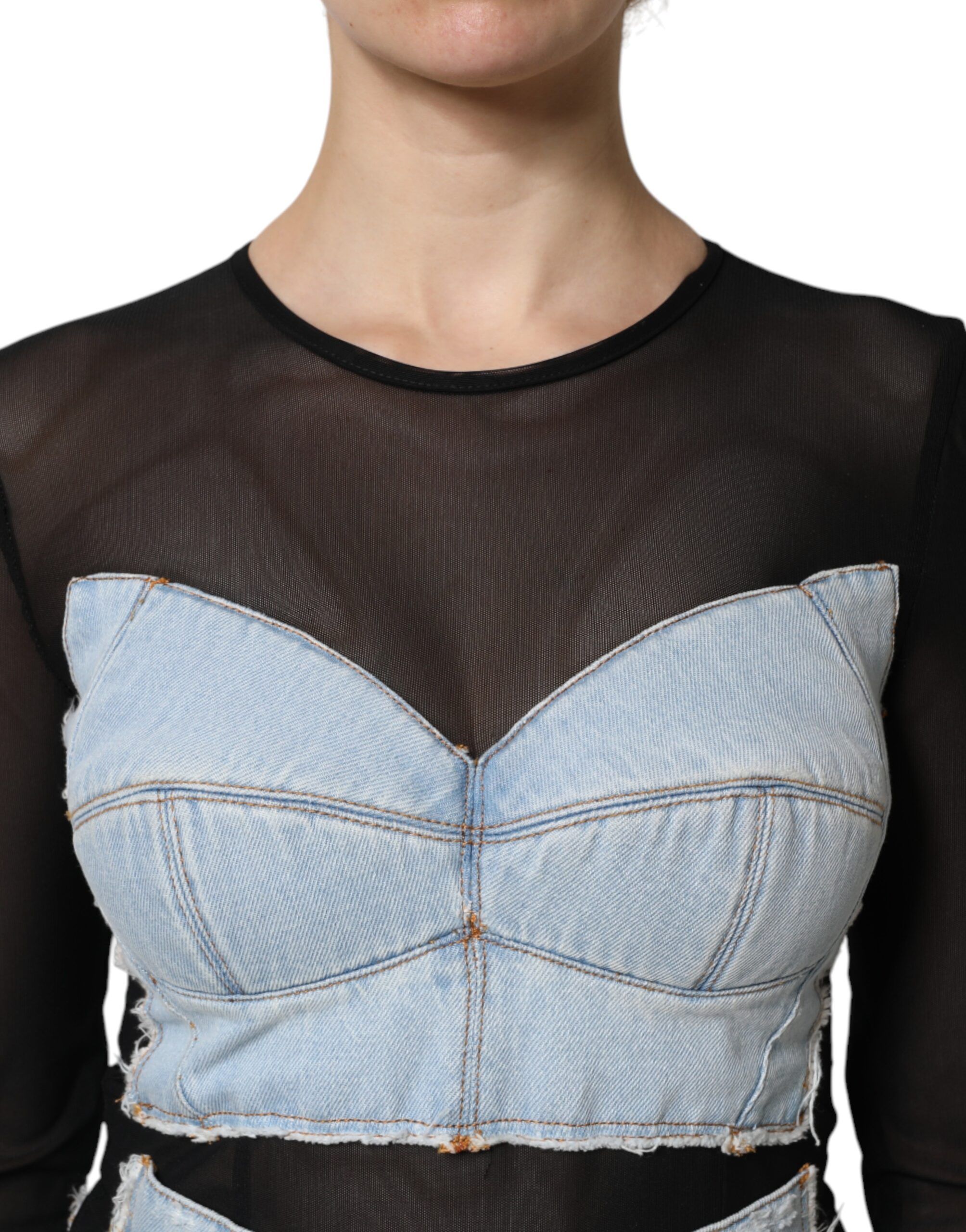 Black Blue Long Sleeves Denim Mini Women's Dress - Dolce & Gabbana - Modalova