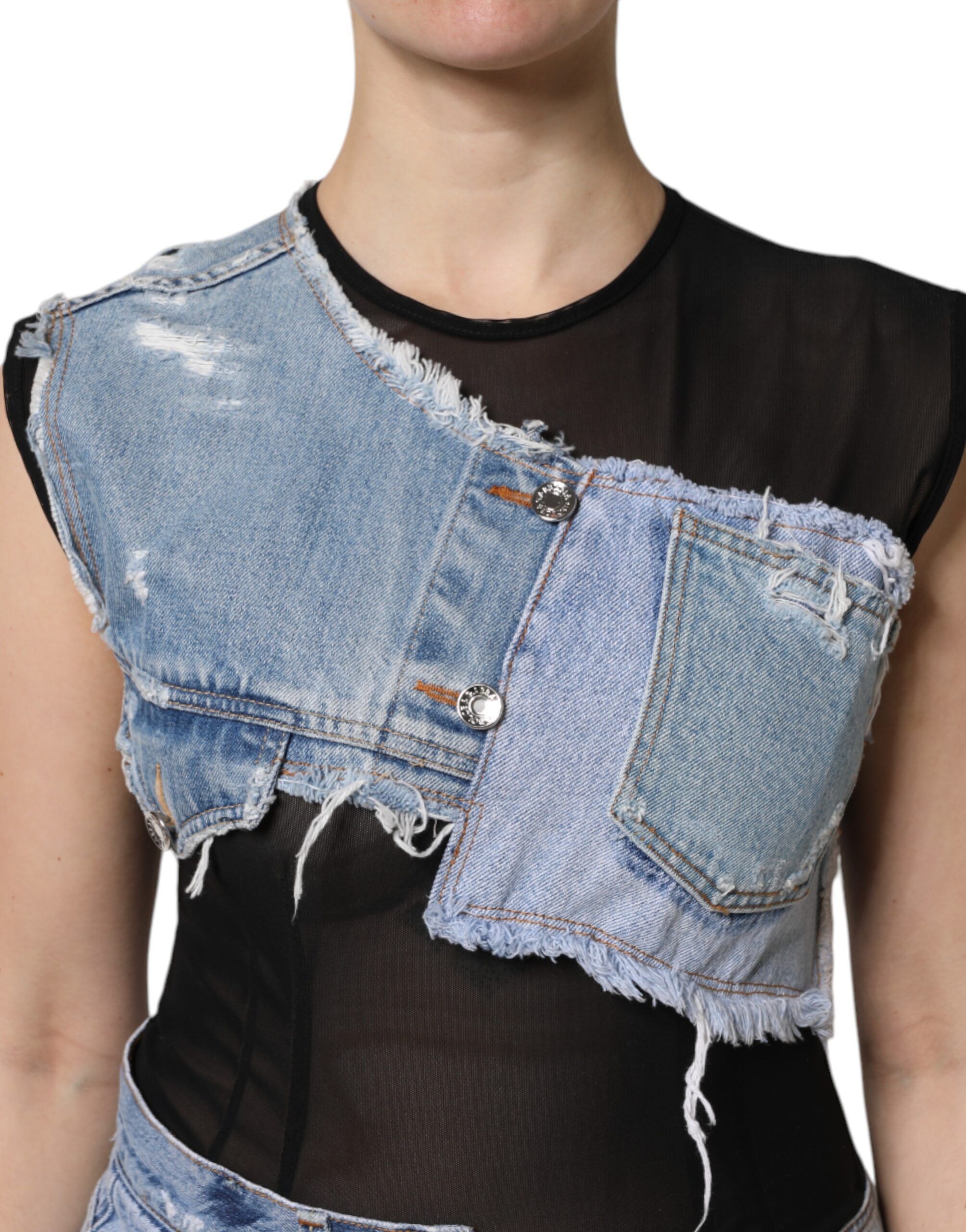 Black Blue Sleeveless Denim Mini Women's Dress - Dolce & Gabbana - Modalova