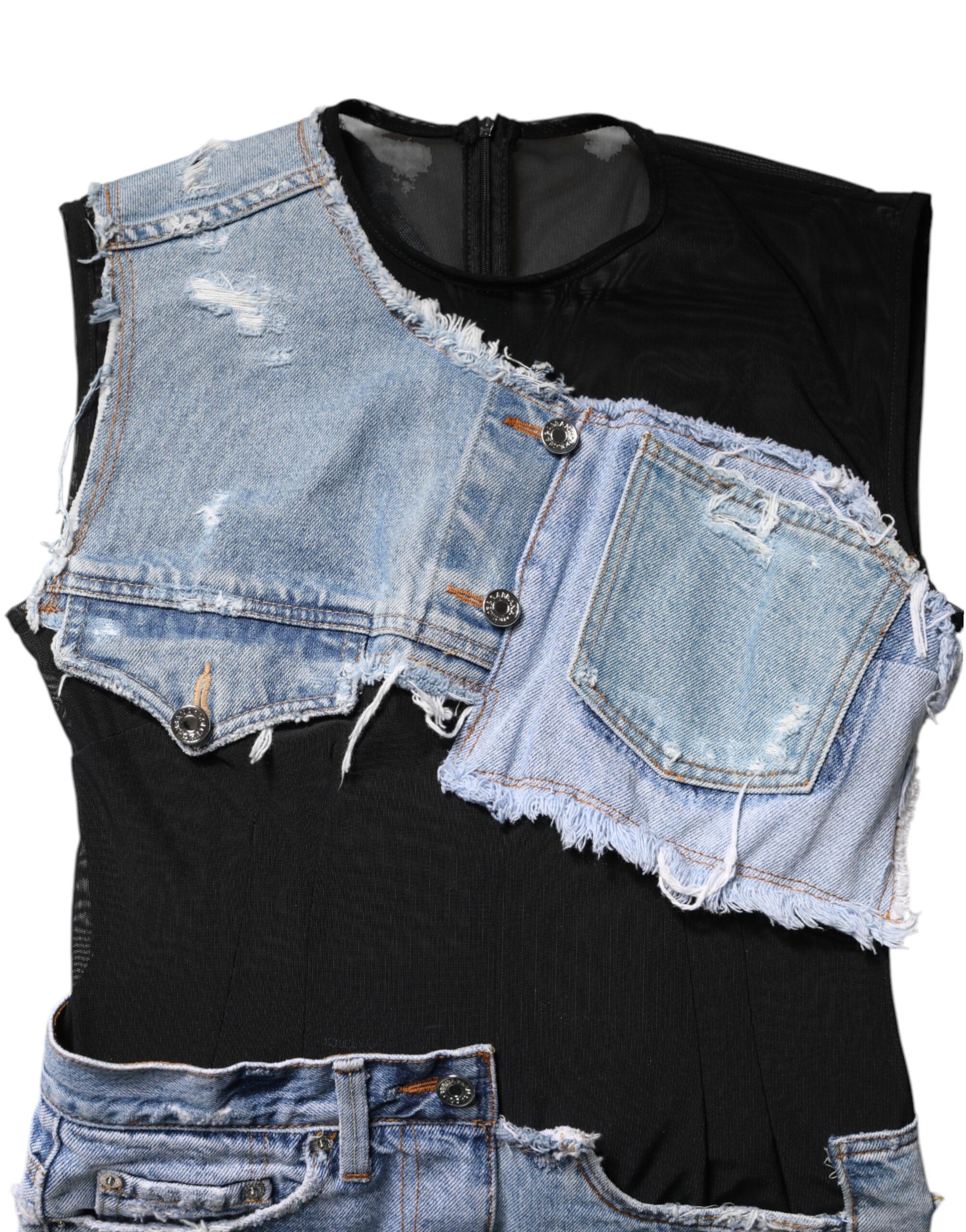 Black Blue Sleeveless Denim Mini Women's Dress - Dolce & Gabbana - Modalova