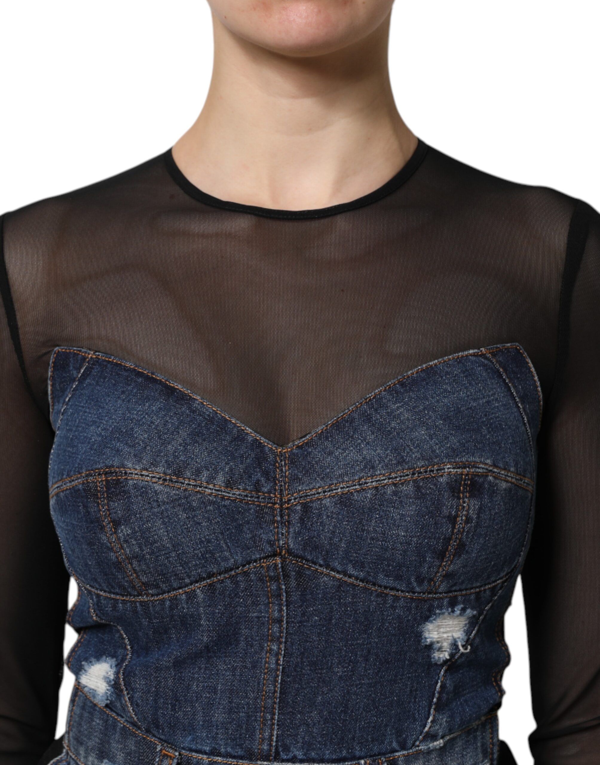 Black Blue Long Sleeves Denim Mini Women's Dress - Dolce & Gabbana - Modalova