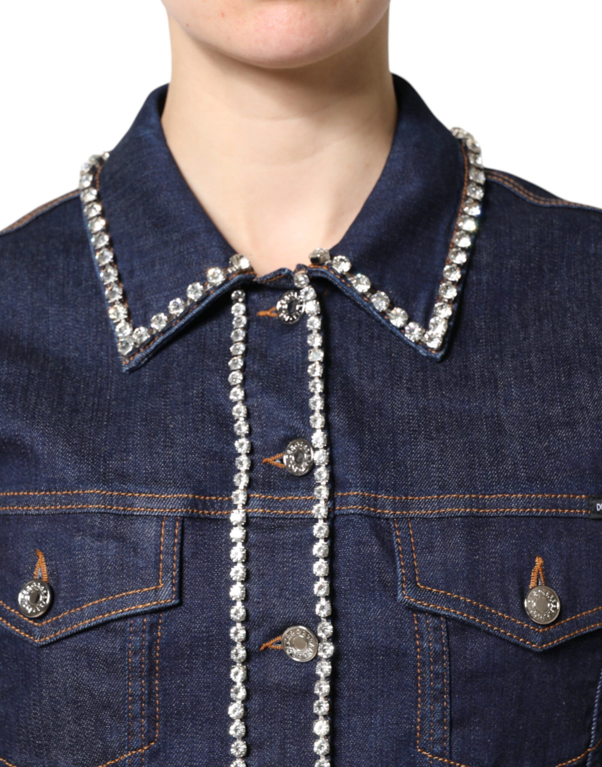 Denim Cotton Crystal Embellished Women's Jacket - Dolce & Gabbana - Modalova