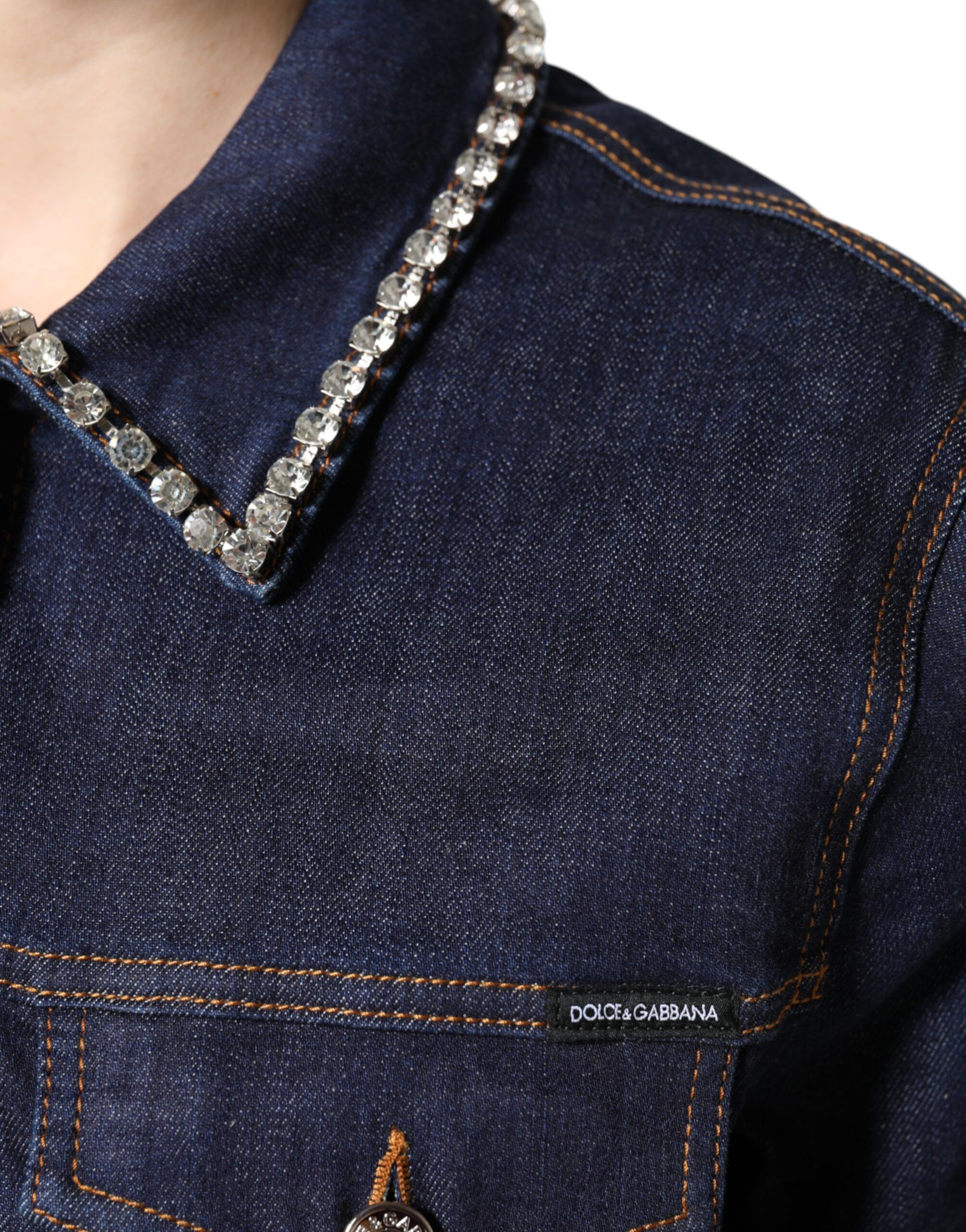 Denim Cotton Crystal Embellished Women's Jacket - Dolce & Gabbana - Modalova