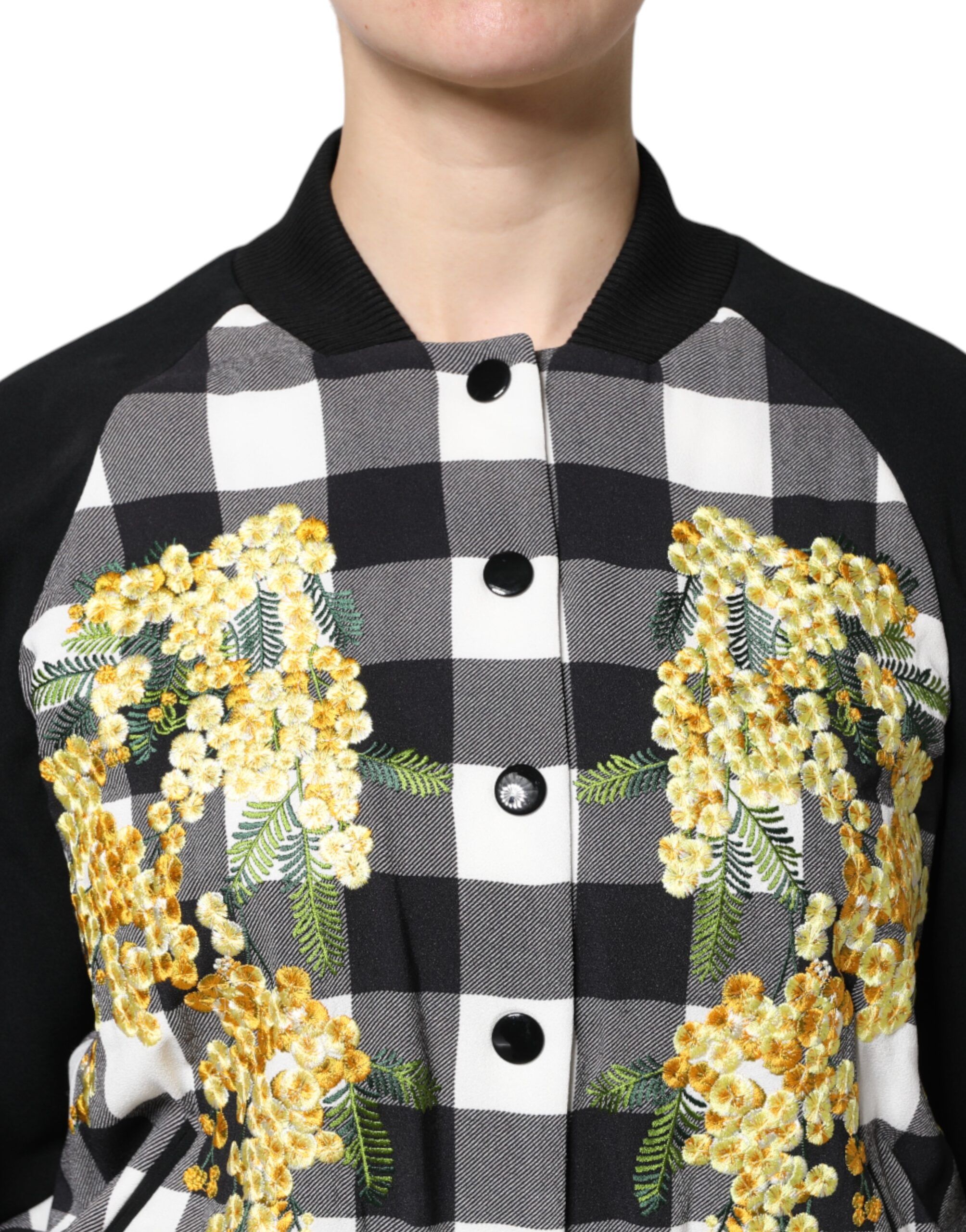 Black White Check Floral Button Down Women's Jacket - Dolce & Gabbana - Modalova