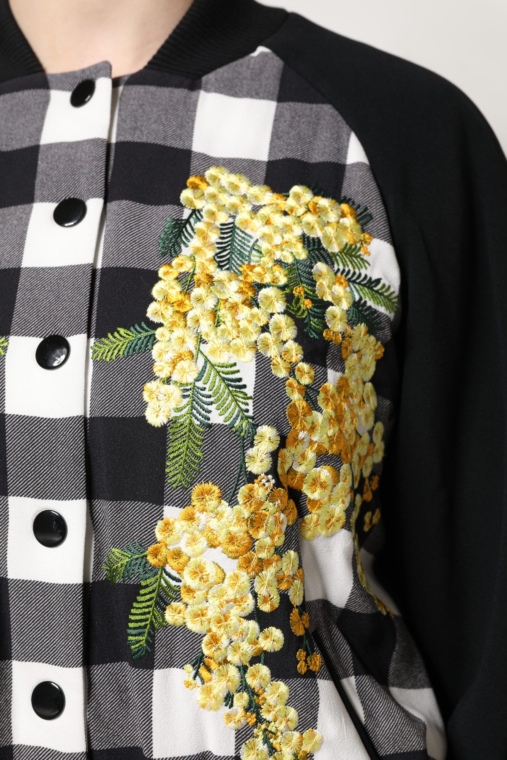 Black White Check Floral Button Down Women's Jacket - Dolce & Gabbana - Modalova