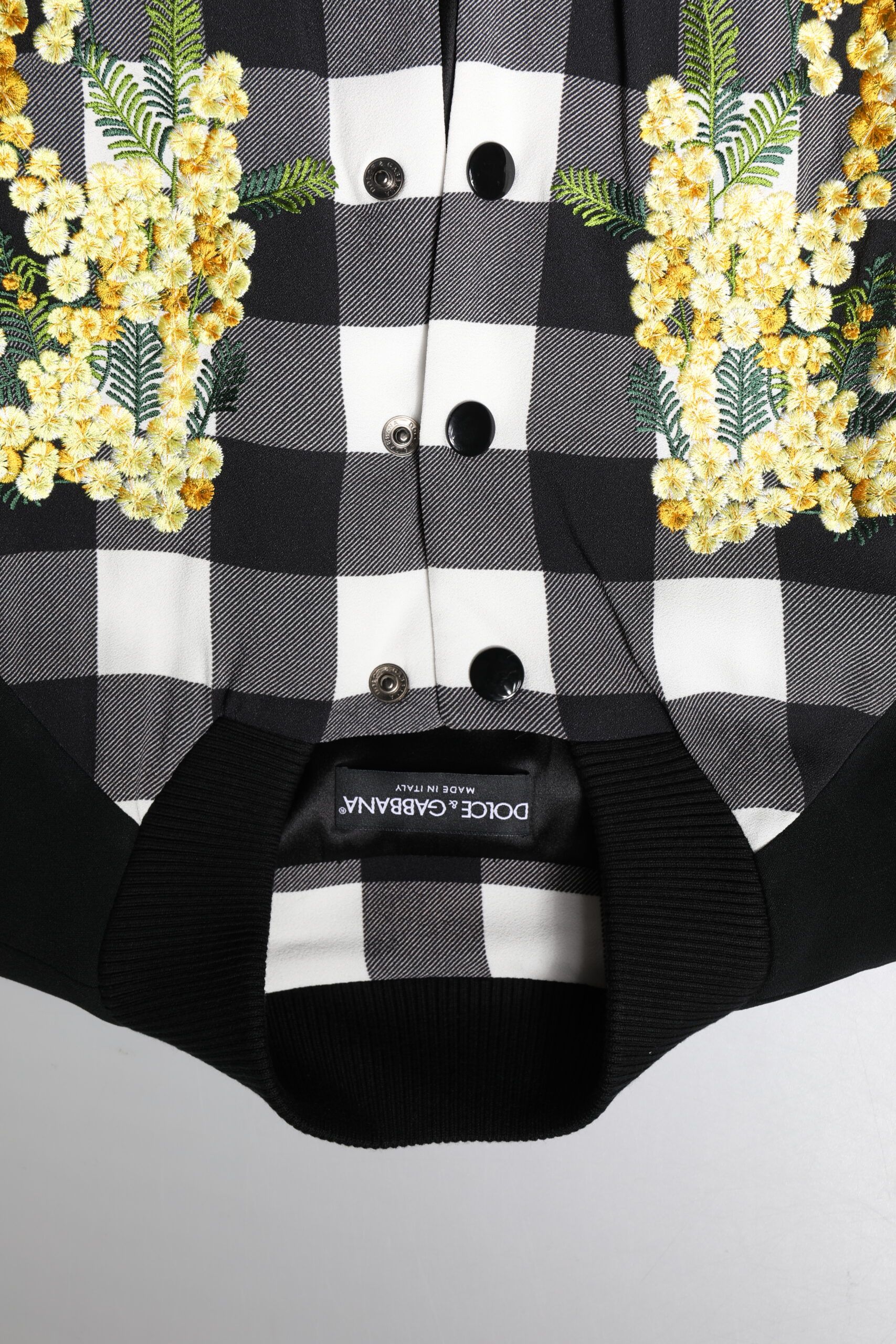 Black White Check Floral Button Down Women's Jacket - Dolce & Gabbana - Modalova