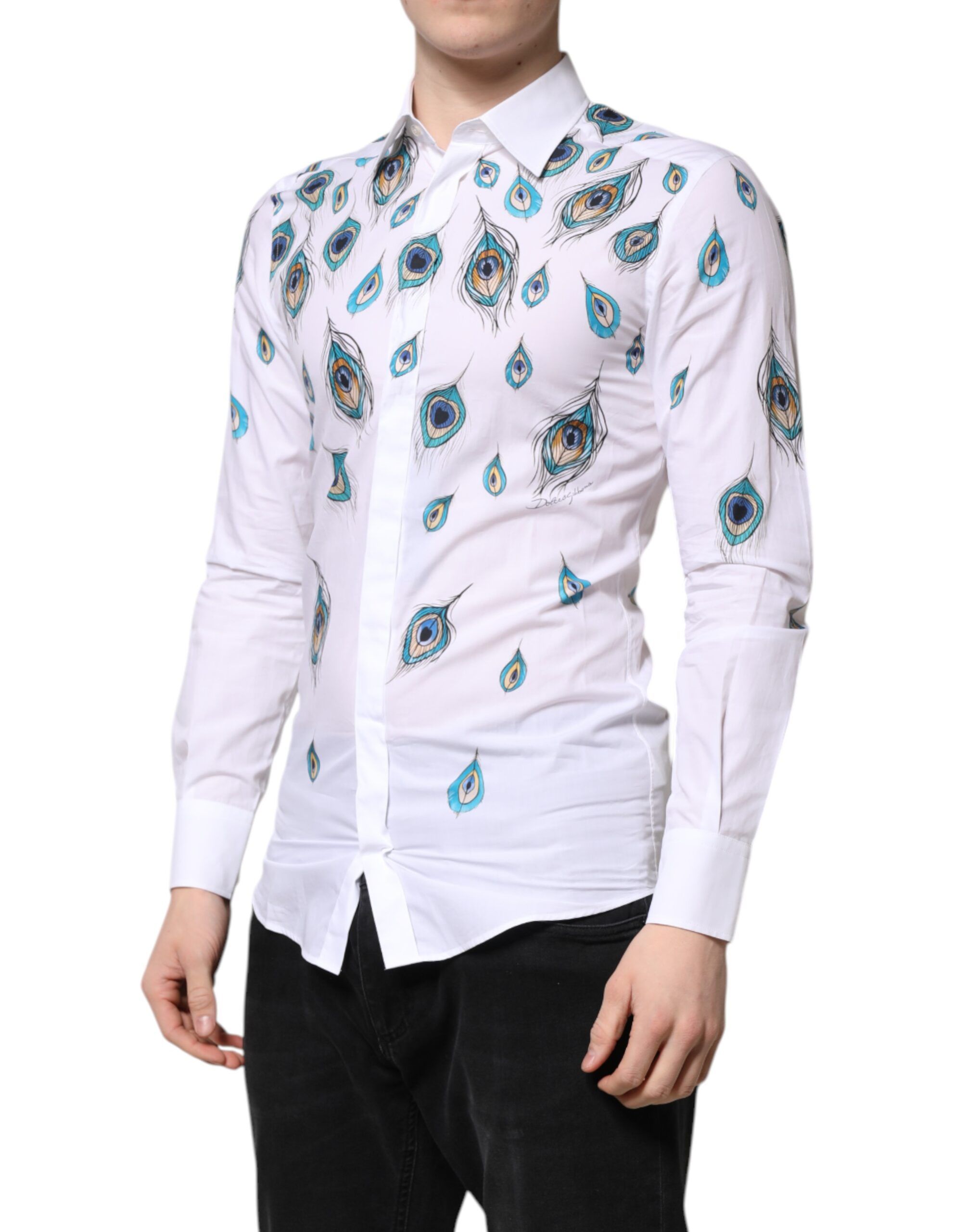 Cotton Feather Print GOLD Dress Men's Shirt - Dolce & Gabbana - Modalova