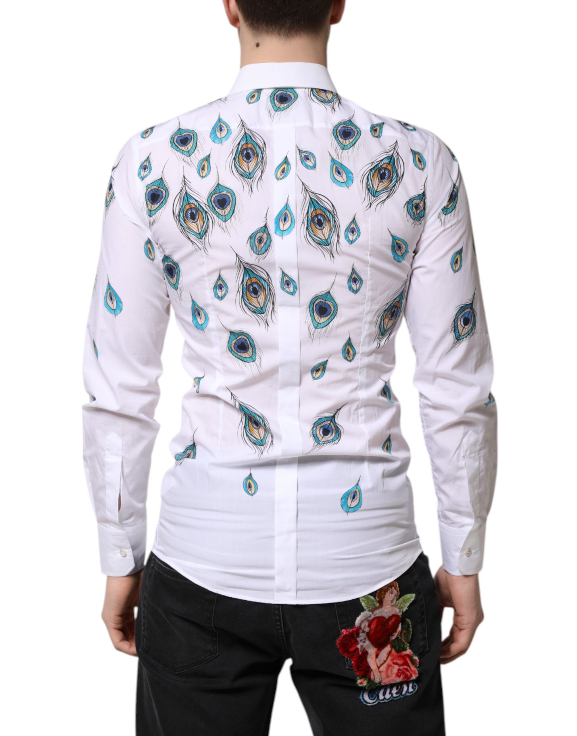 Cotton Feather Print GOLD Dress Men's Shirt - Dolce & Gabbana - Modalova