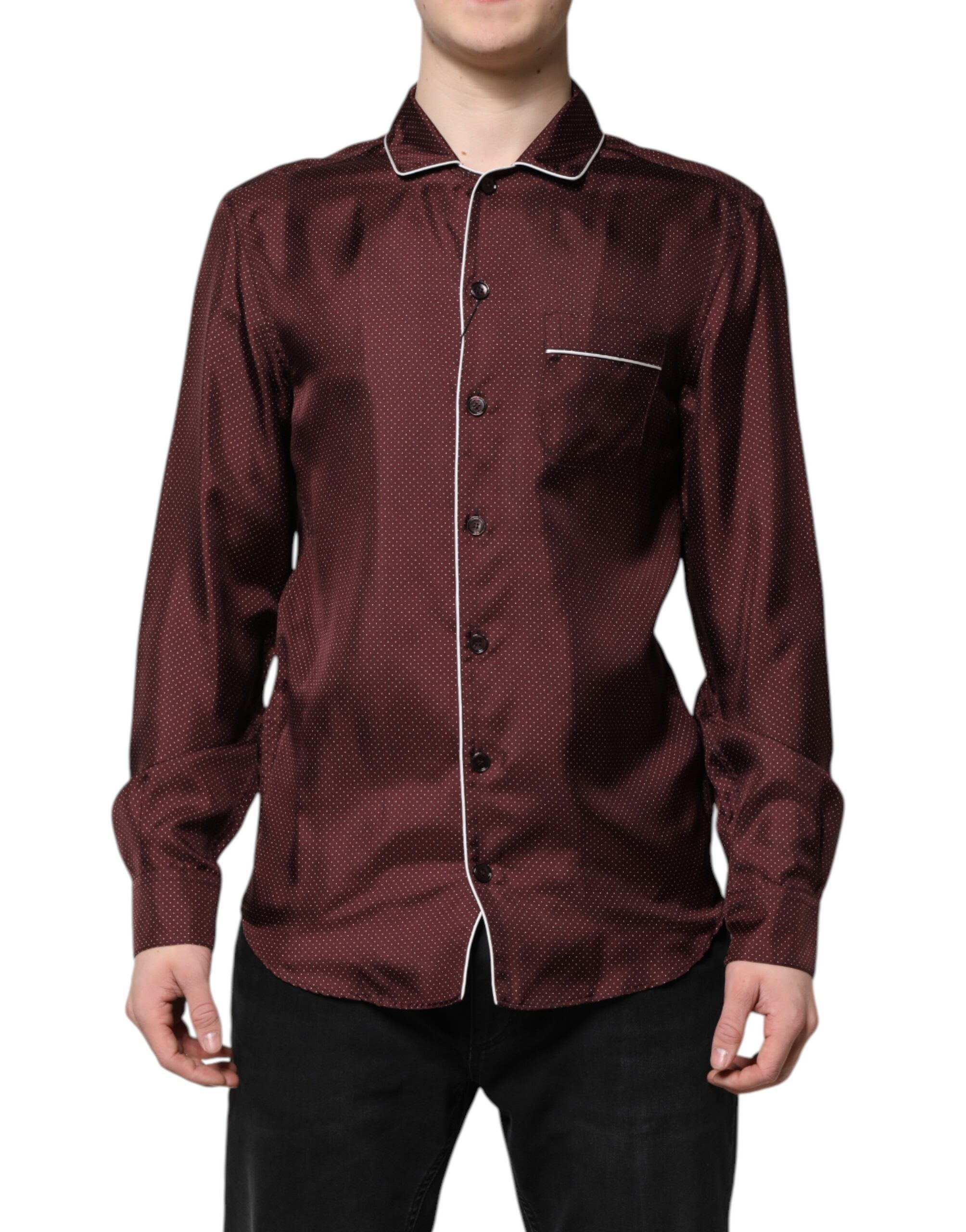 Silk Dotted Long Sleeves Men's Shirt - Dolce & Gabbana - Modalova