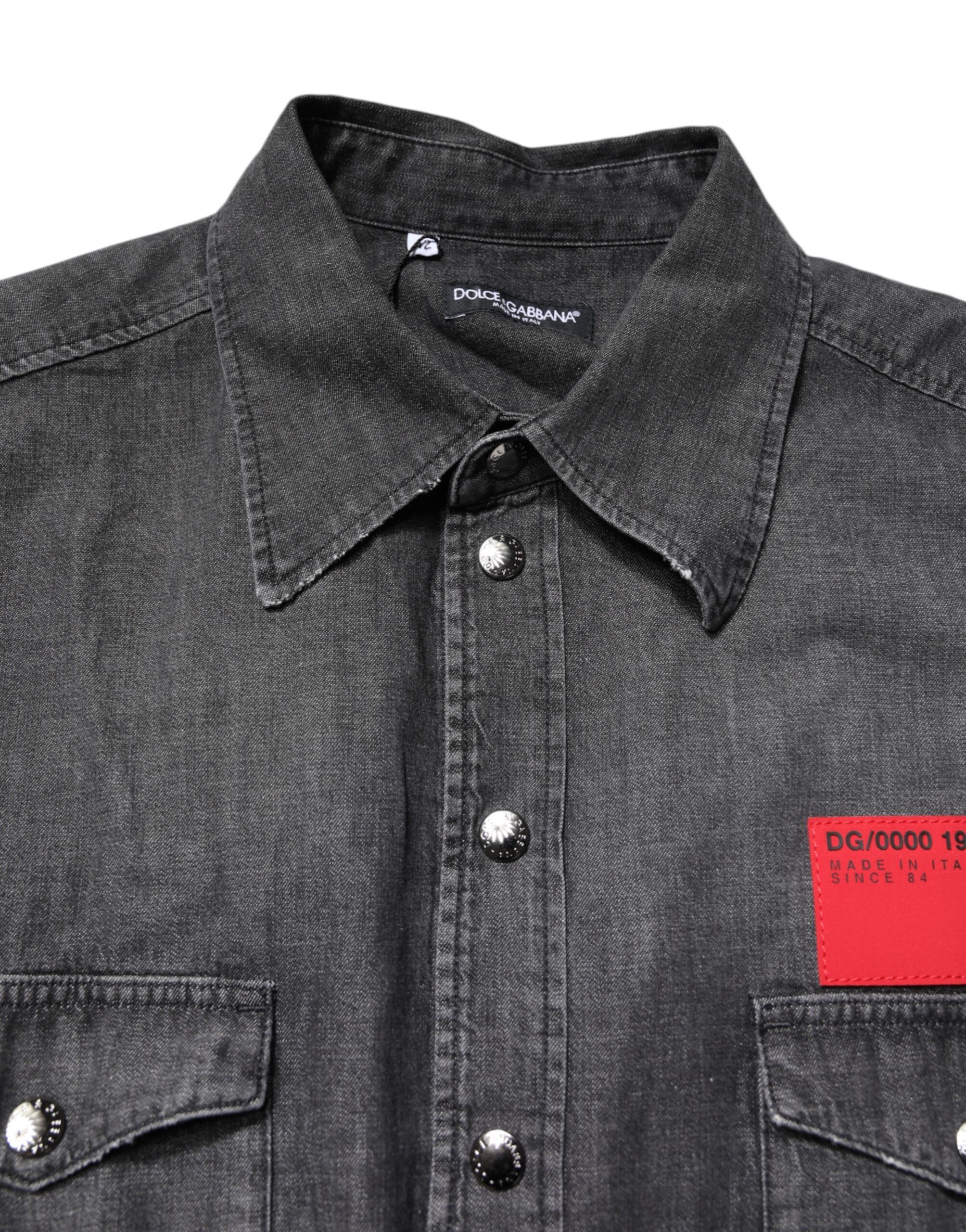 Gray Long Sleeves Button Down Denim Men's Shirt - Dolce & Gabbana - Modalova