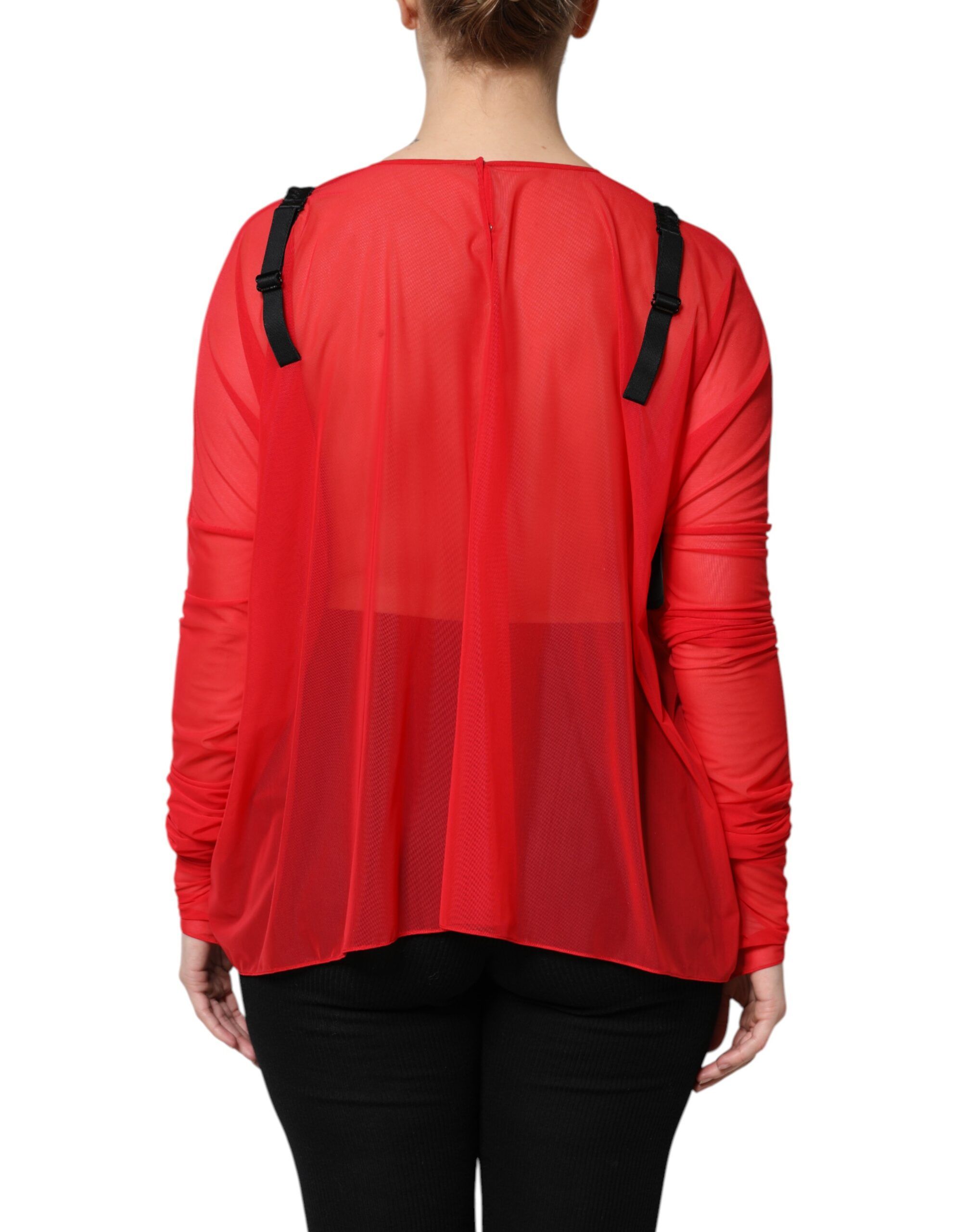 Red Black Bustier Detailing Long Sleeves Women's Top - Dolce & Gabbana - Modalova