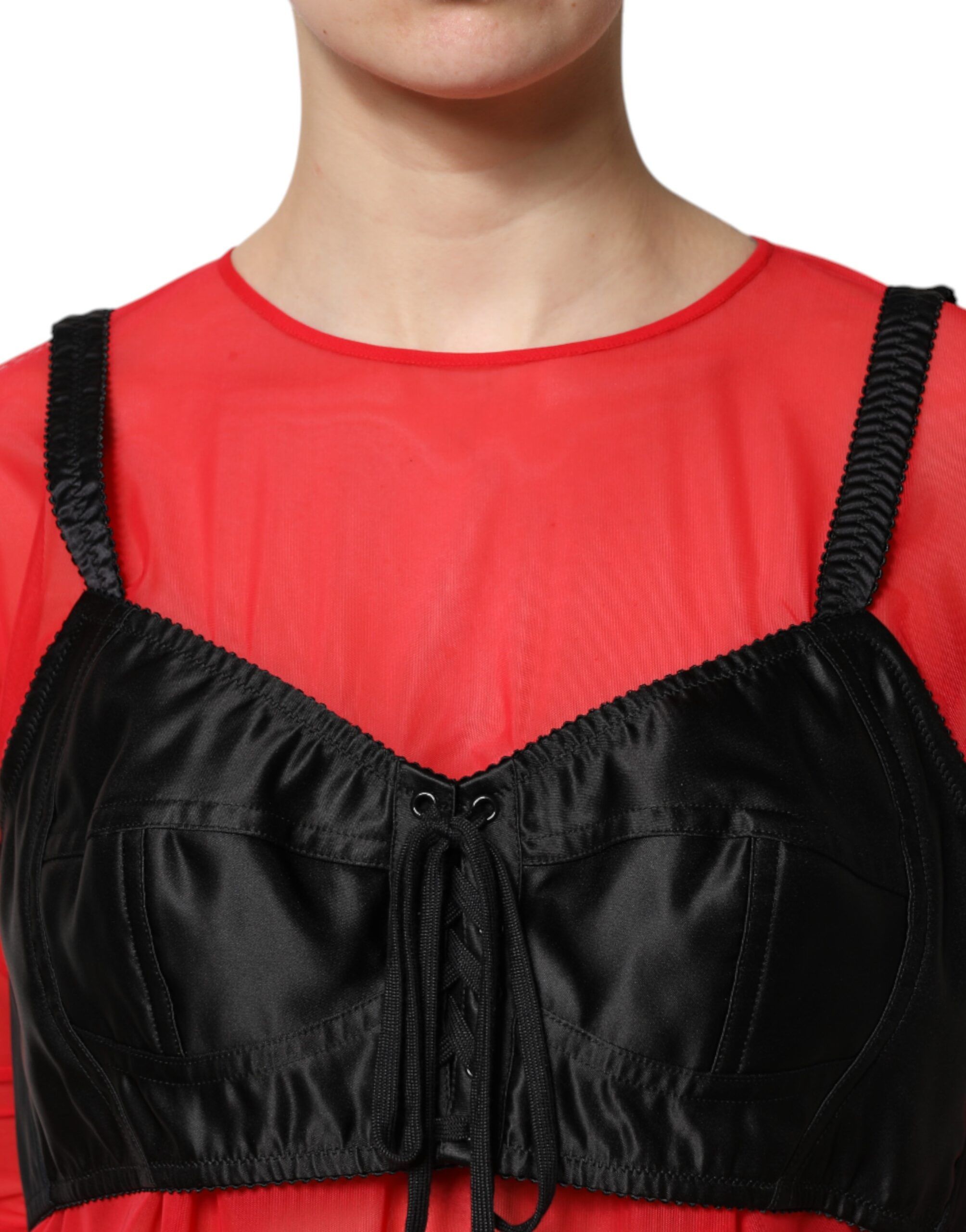Red Black Bustier Detailing Long Sleeves Women's Top - Dolce & Gabbana - Modalova