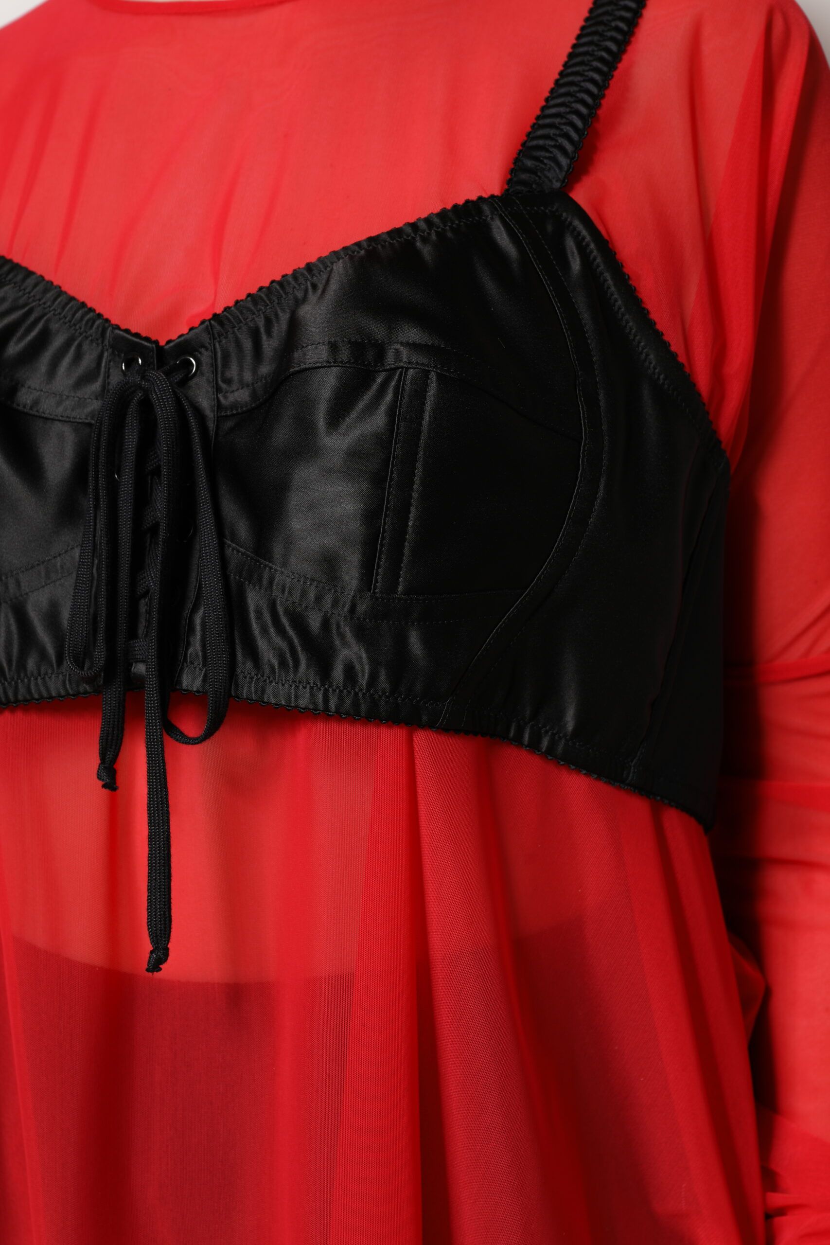 Red Black Bustier Detailing Long Sleeves Women's Top - Dolce & Gabbana - Modalova