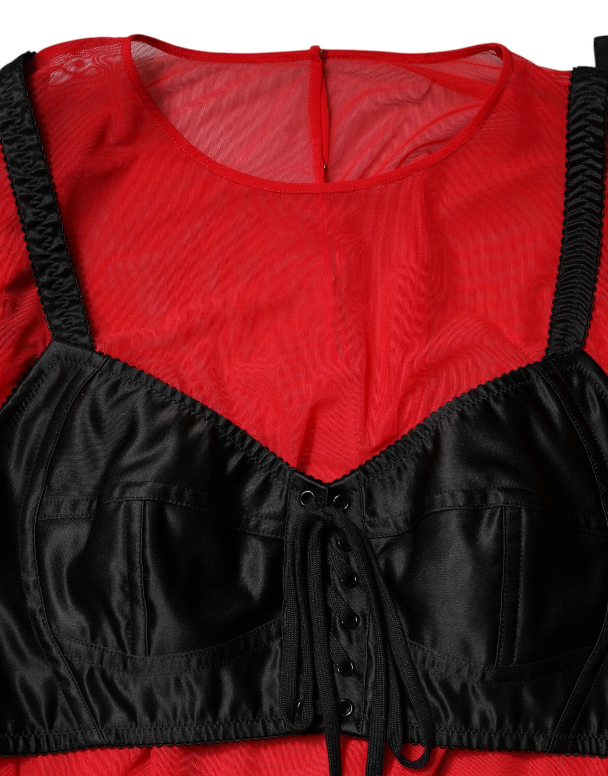 Red Black Bustier Detailing Long Sleeves Women's Top - Dolce & Gabbana - Modalova