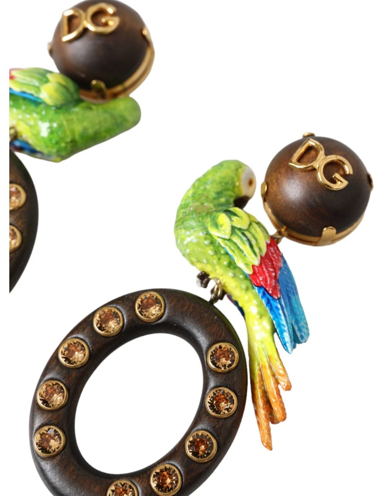 Parrot Wood Brass Crystal Embellished Women's Earrings (Pre-Owned) - Dolce & Gabbana - Modalova