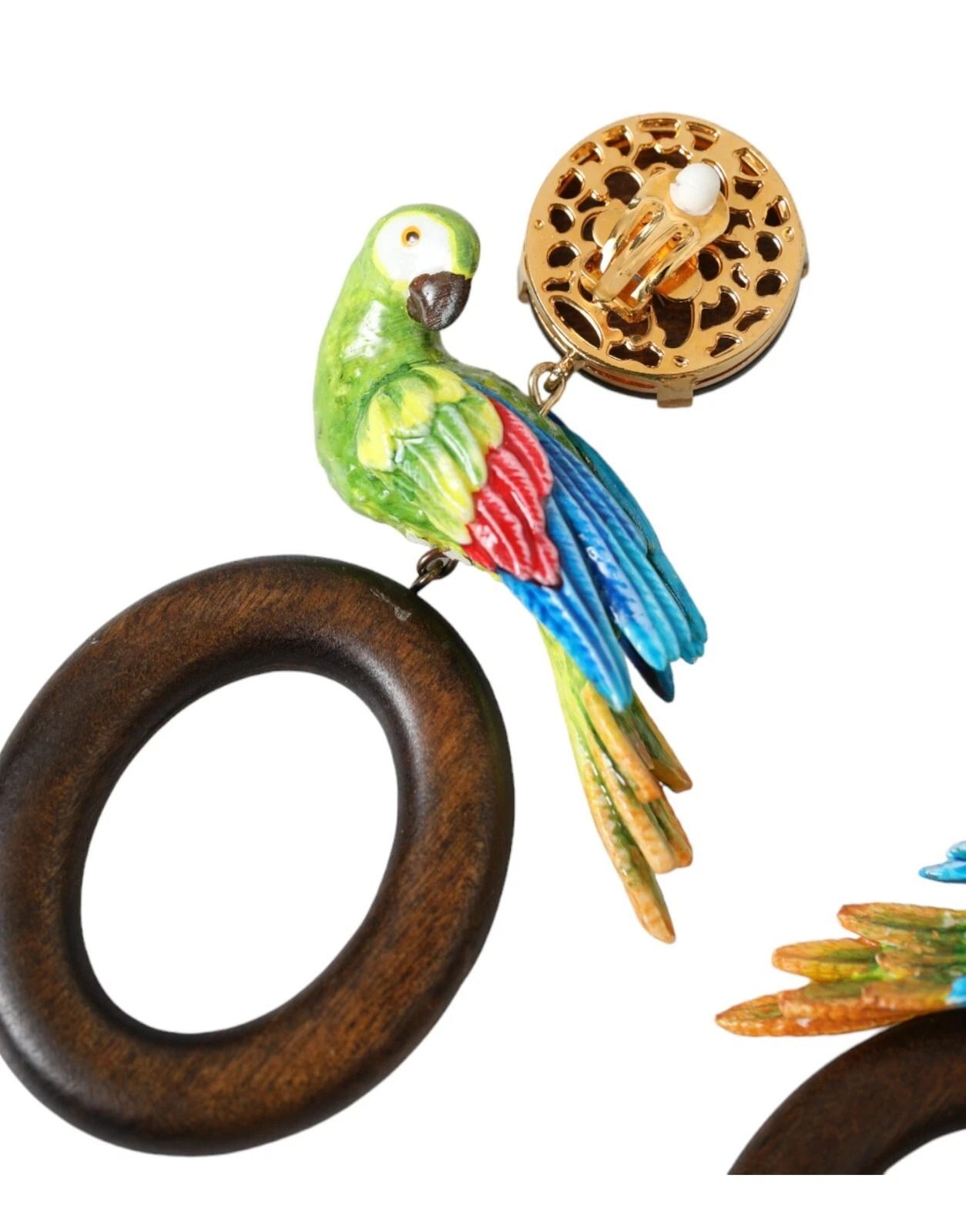 Parrot Wood Brass Crystal Embellished Women's Earrings (Pre-Owned) - Dolce & Gabbana - Modalova