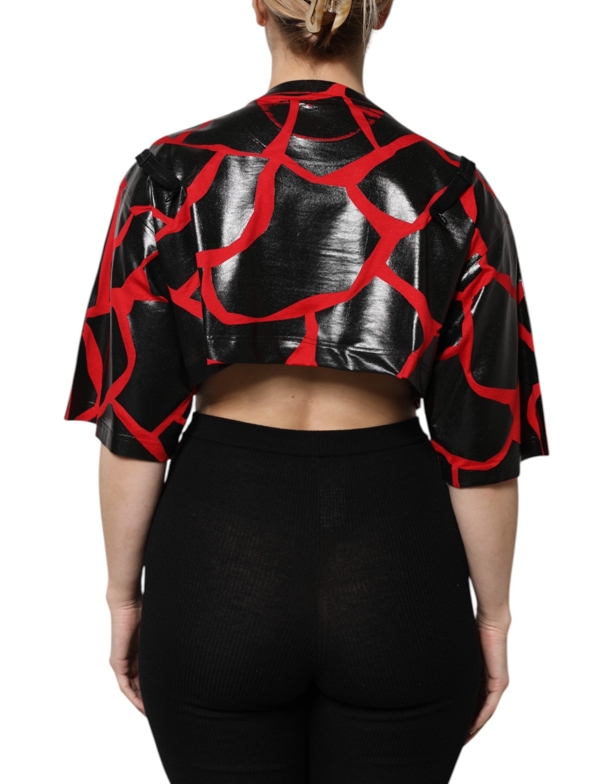 Red Black Cotton Bustier Detailing Cropped Women's Top - Dolce & Gabbana - Modalova