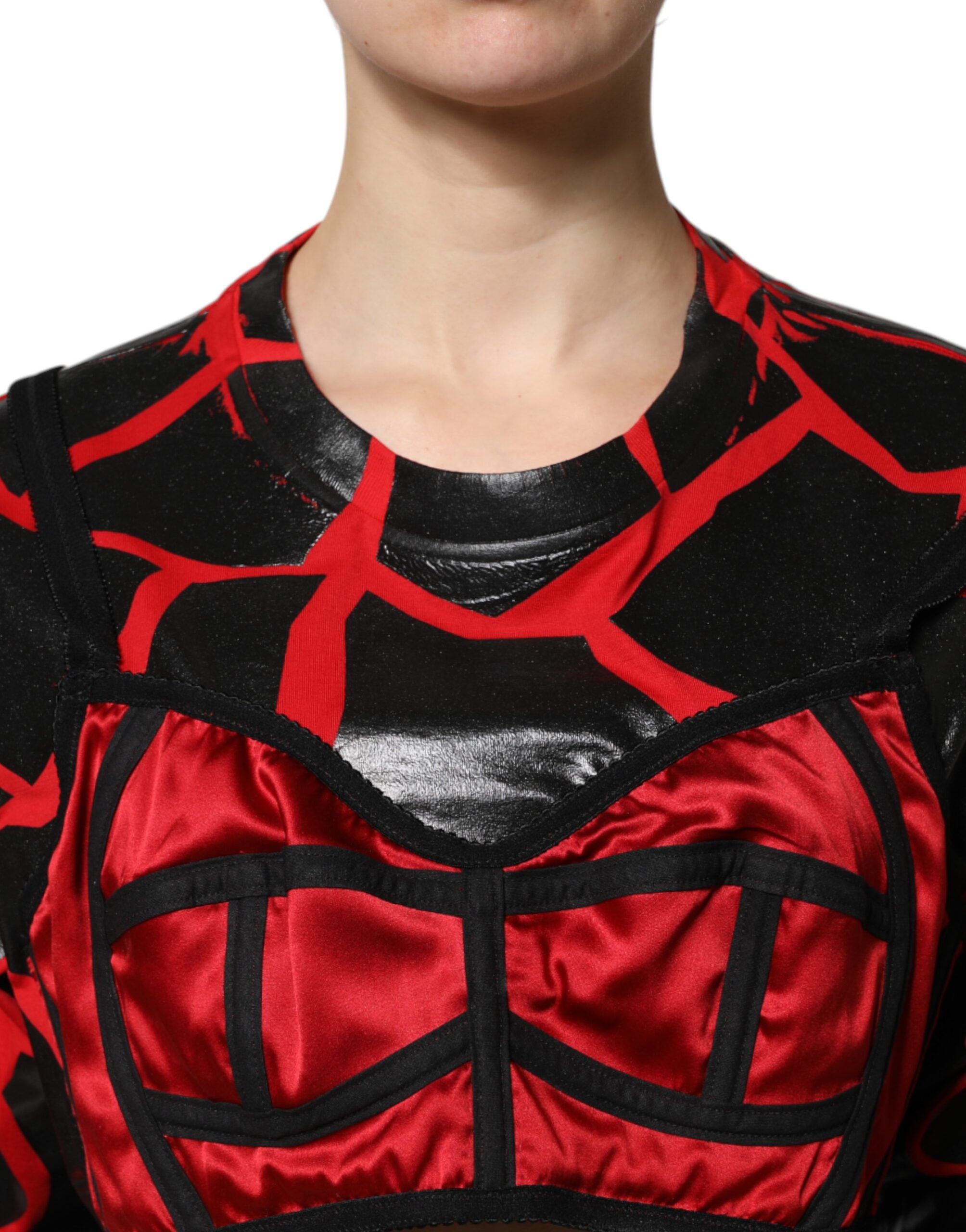Red Black Cotton Bustier Detailing Cropped Women's Top - Dolce & Gabbana - Modalova