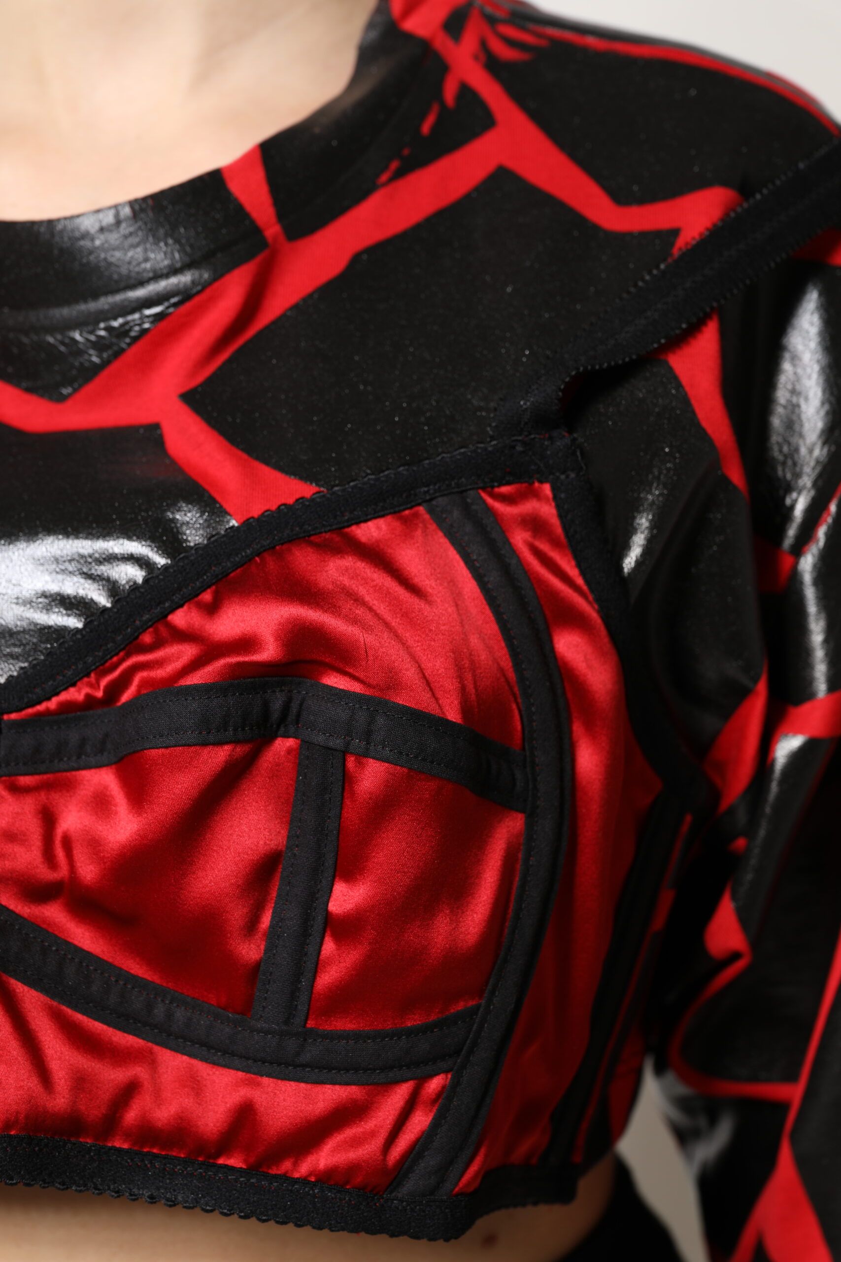 Red Black Cotton Bustier Detailing Cropped Women's Top - Dolce & Gabbana - Modalova
