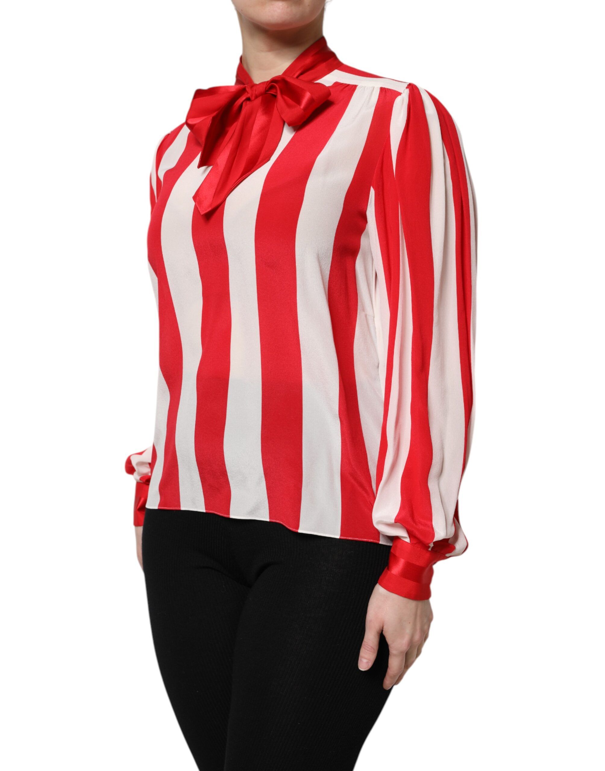 Red White Stripes Ascot Collar Blouse Women's Top - Dolce & Gabbana - Modalova