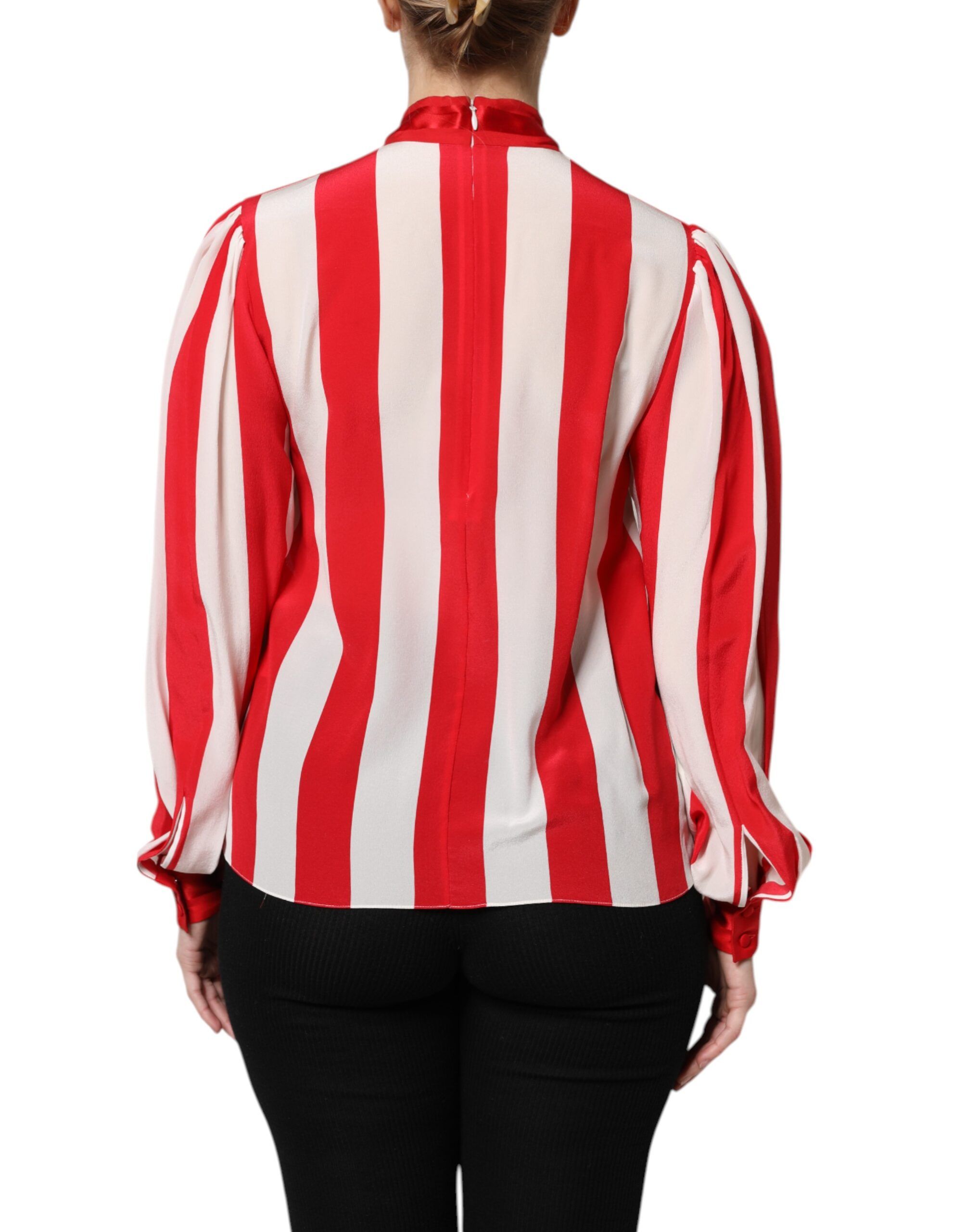 Red White Stripes Ascot Collar Blouse Women's Top - Dolce & Gabbana - Modalova