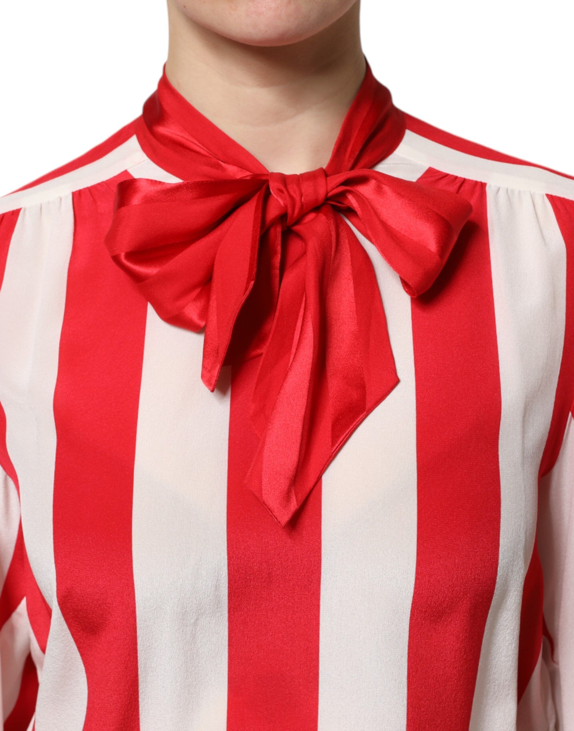 Red White Stripes Ascot Collar Blouse Women's Top - Dolce & Gabbana - Modalova