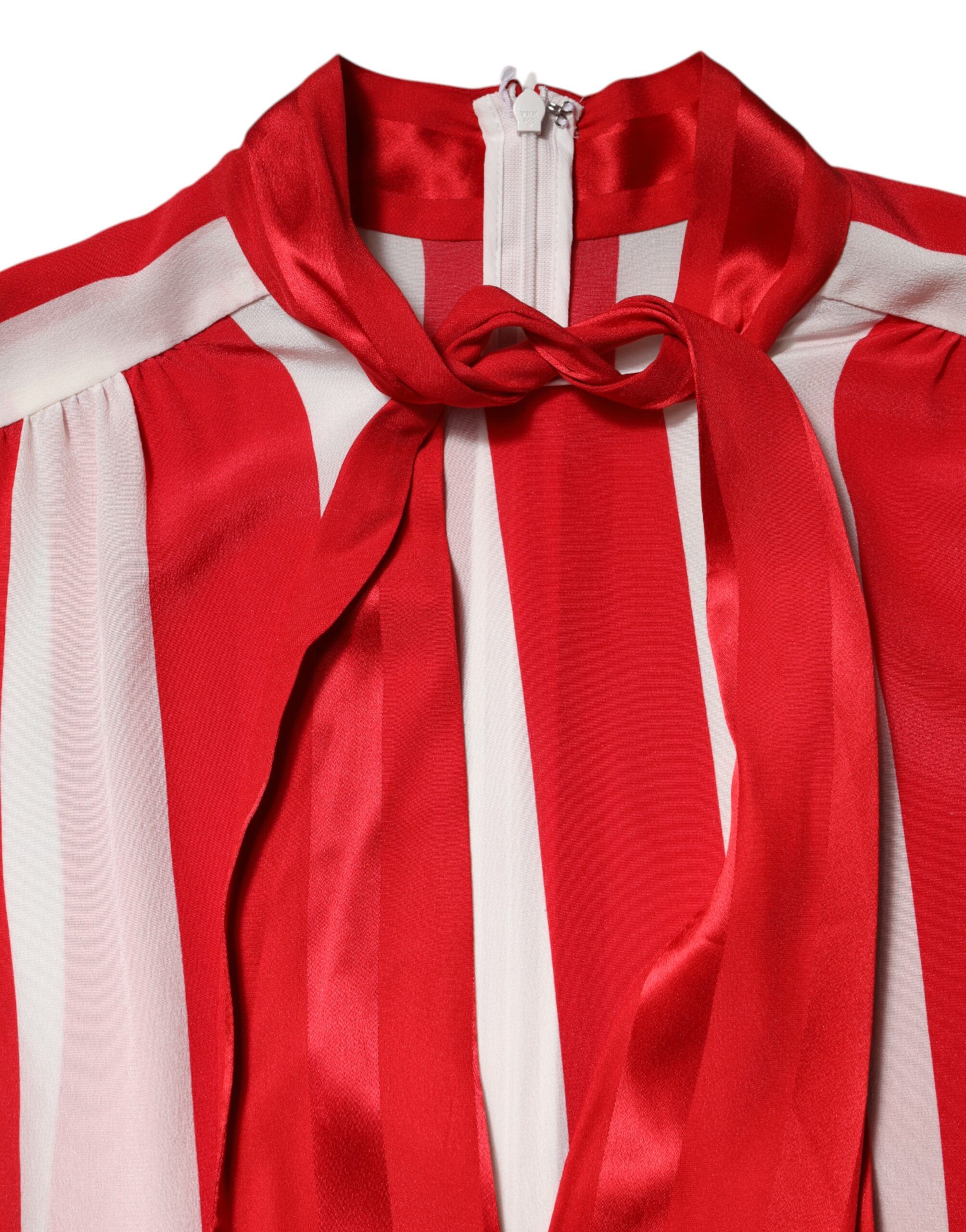 Red White Stripes Ascot Collar Blouse Women's Top - Dolce & Gabbana - Modalova