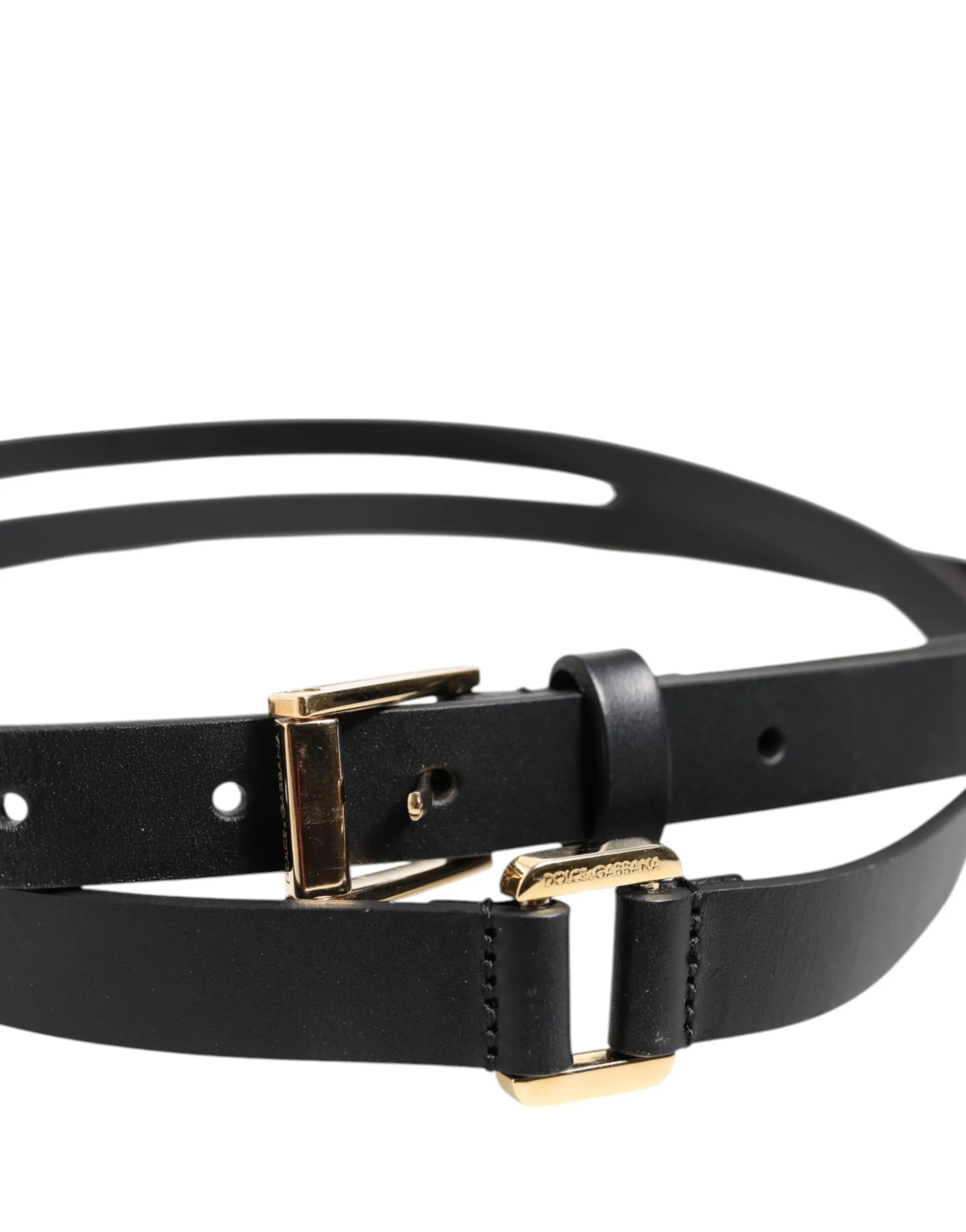 Double Strap Leather Gold Buckle Men's Belt - Dolce & Gabbana - Modalova