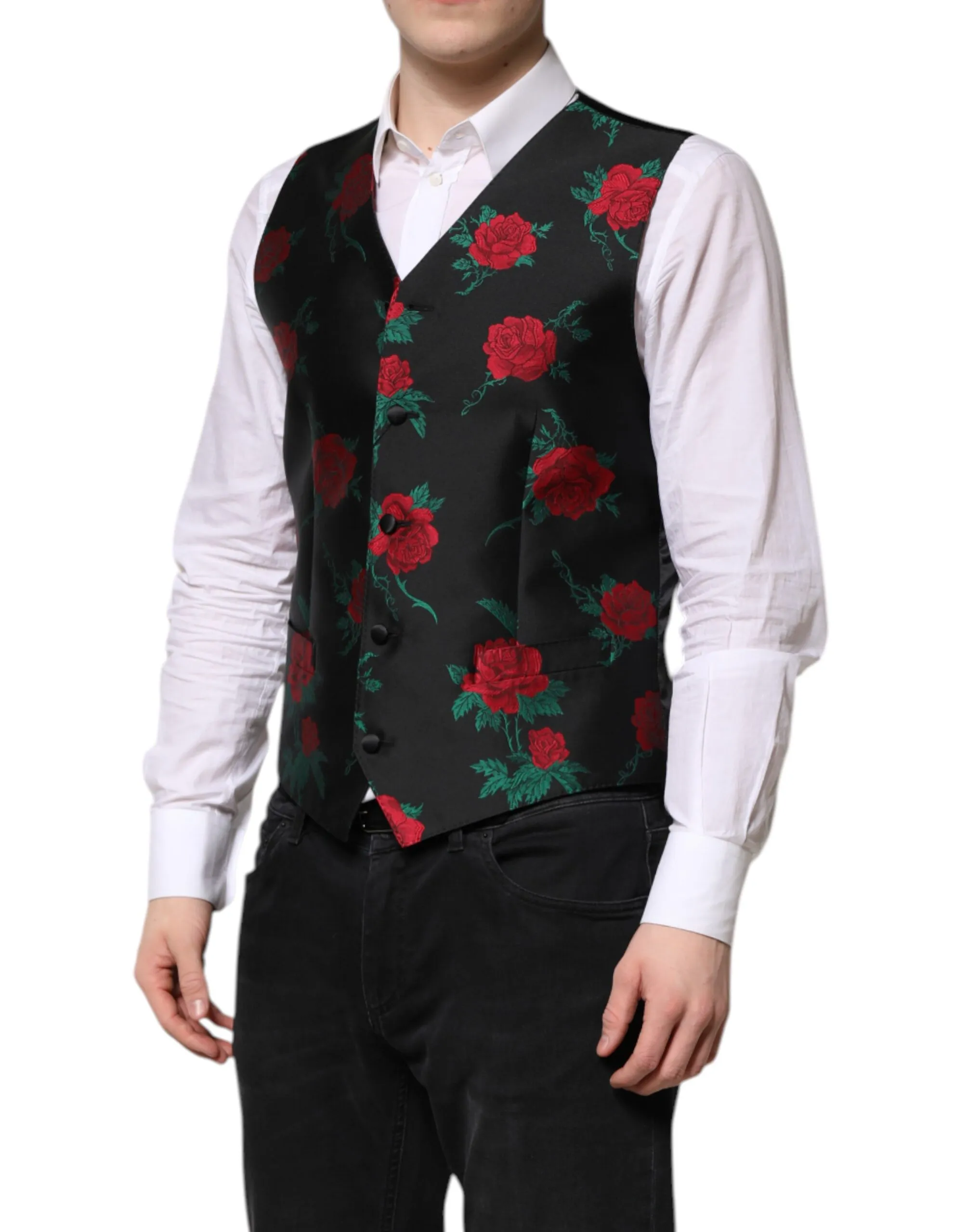Red Floral Brocade Formal Men Waistcoat Men's Vest - Dolce & Gabbana - Modalova