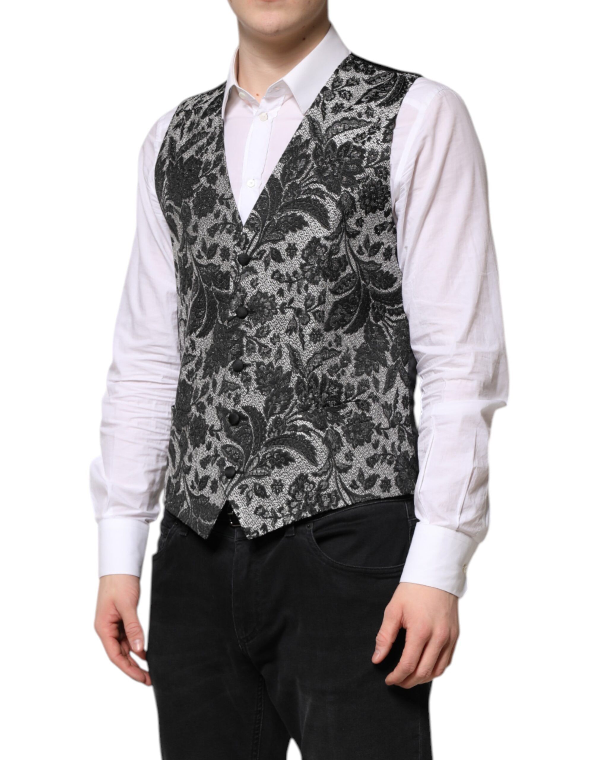 Black Gray Brocade Formal Men Waistcoat Men's Vest - Dolce & Gabbana - Modalova