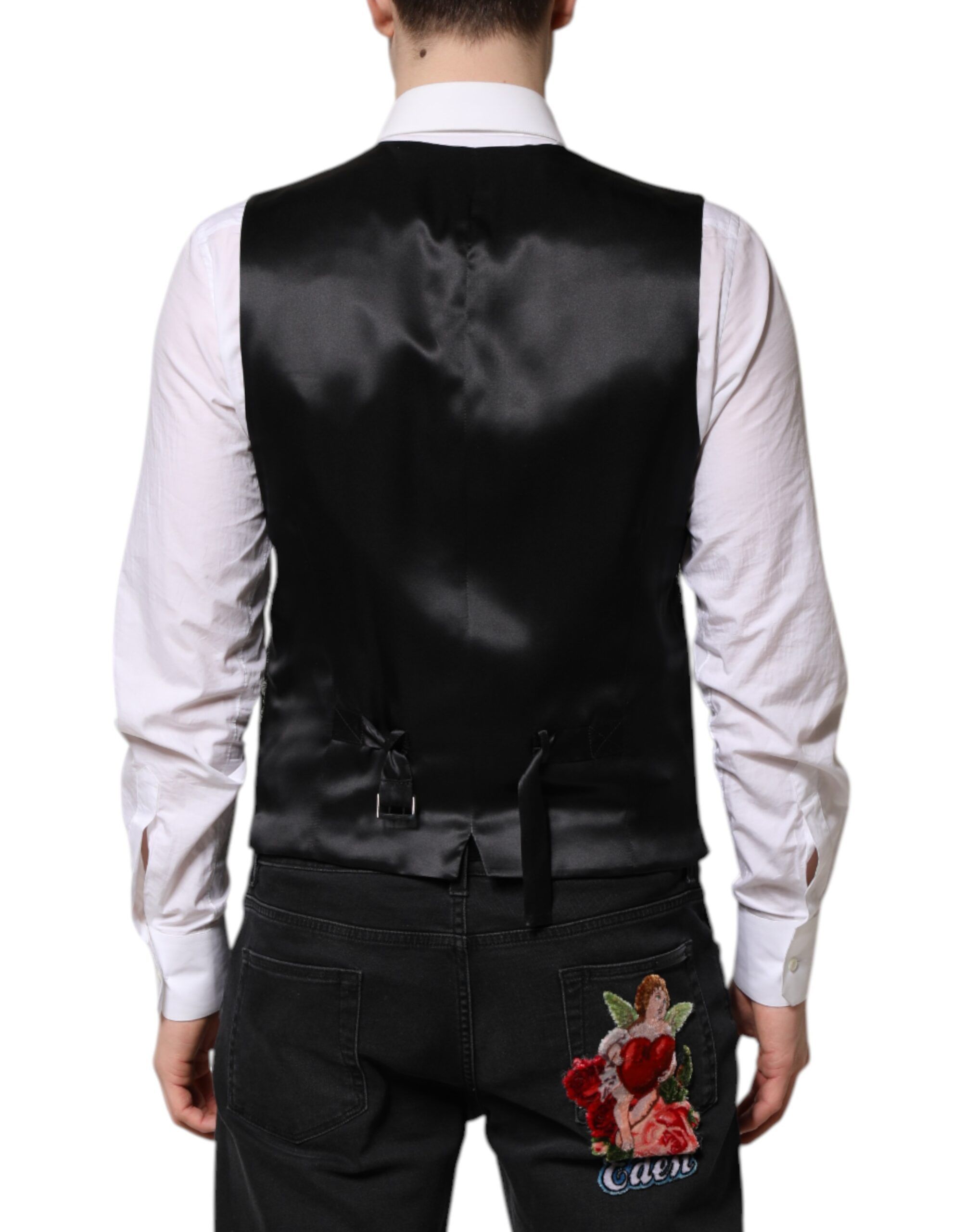 Black Gray Brocade Formal Men Waistcoat Men's Vest - Dolce & Gabbana - Modalova