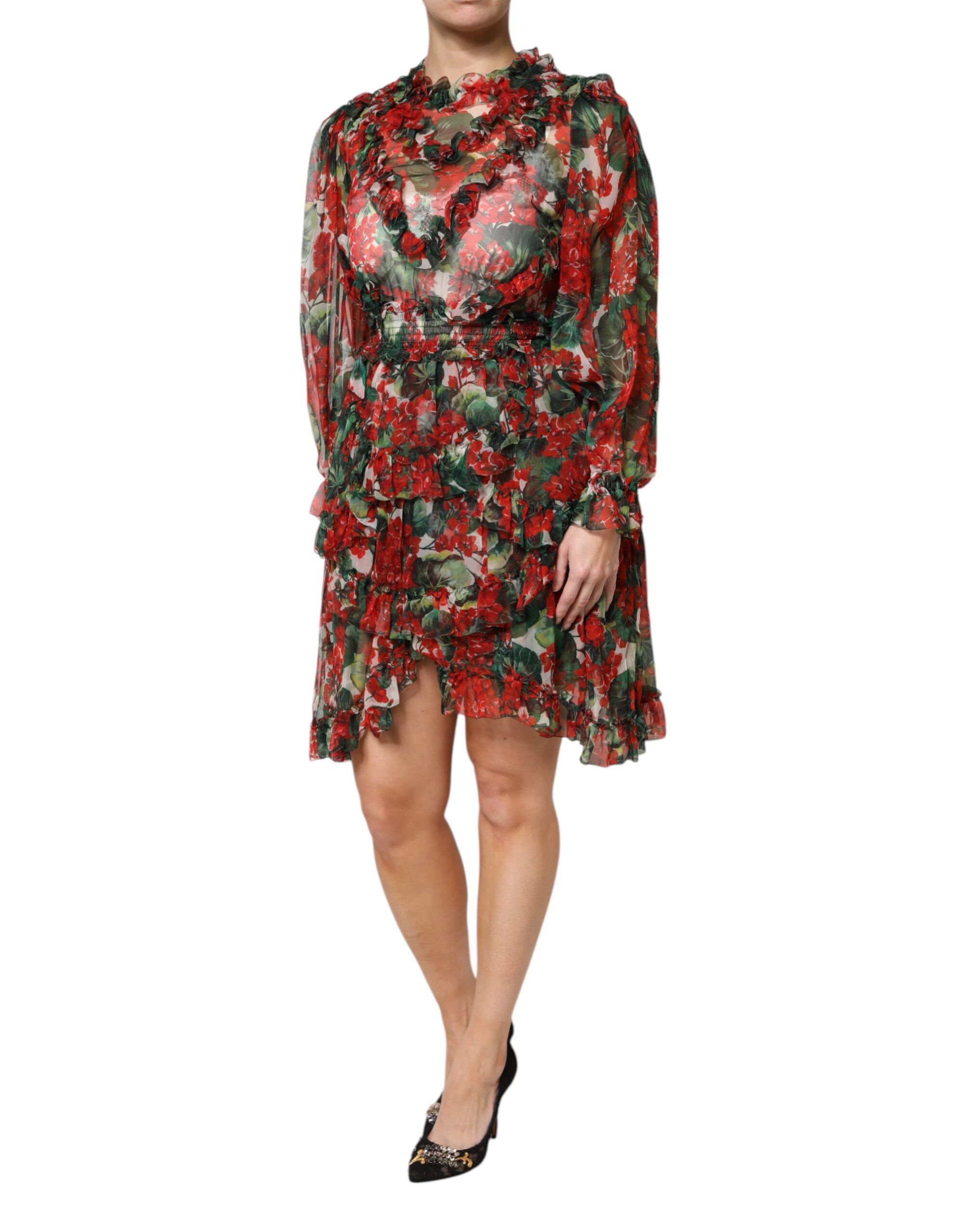 Ruffle Floral Long Sleeves Women's Dress - Dolce & Gabbana - Modalova