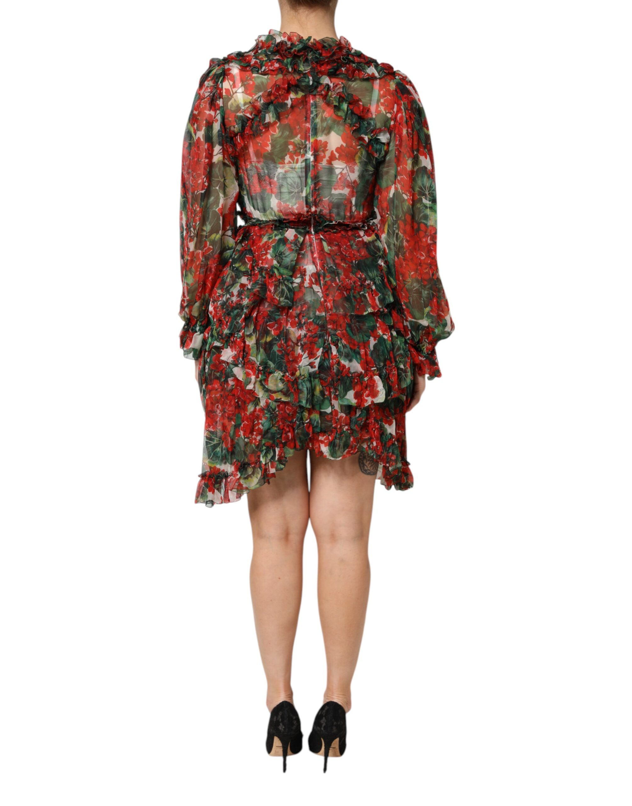 Ruffle Floral Long Sleeves Women's Dress - Dolce & Gabbana - Modalova