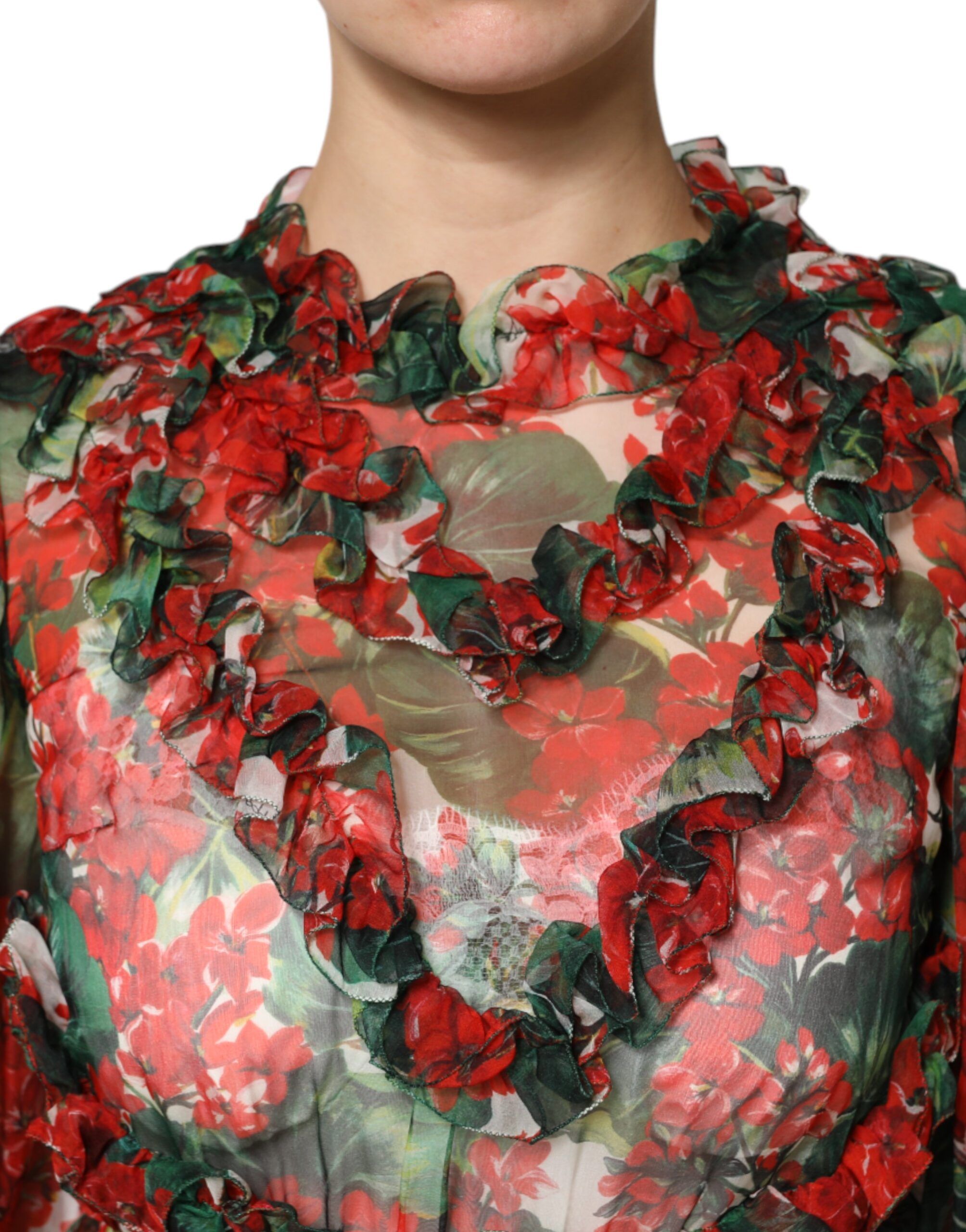 Ruffle Floral Long Sleeves Women's Dress - Dolce & Gabbana - Modalova