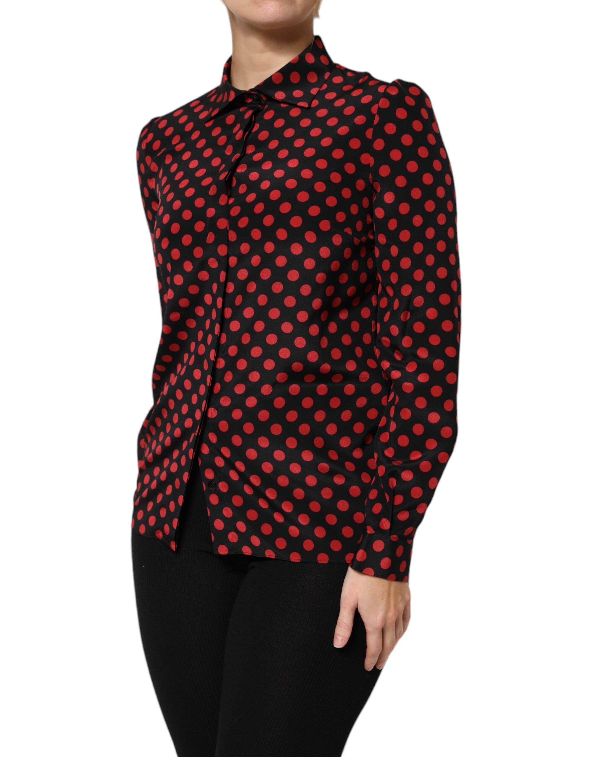 Black Red Polka Dot Silk Long Sleeves Women's Top (Pre-Owned) - Dolce & Gabbana - Modalova