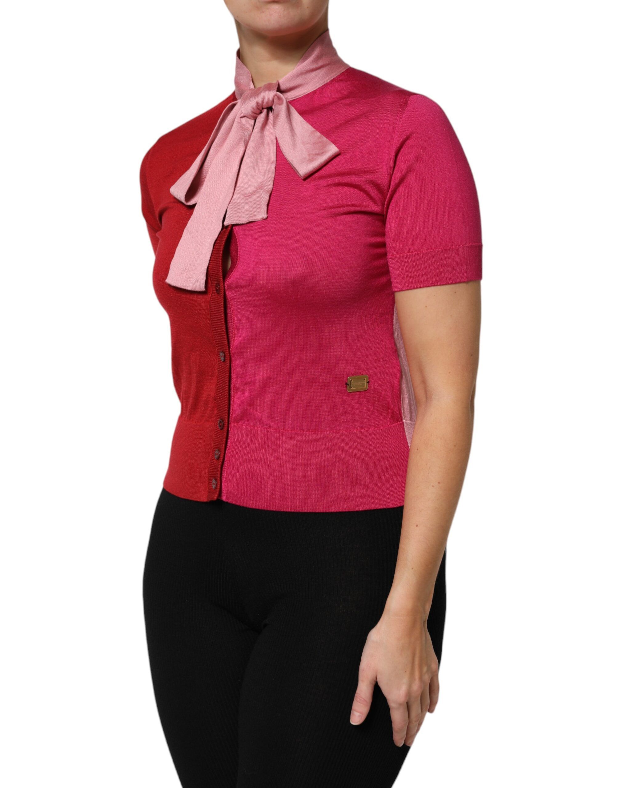 Short Sleeves Buttoned Ascot Collar Women's Top - Dolce & Gabbana - Modalova