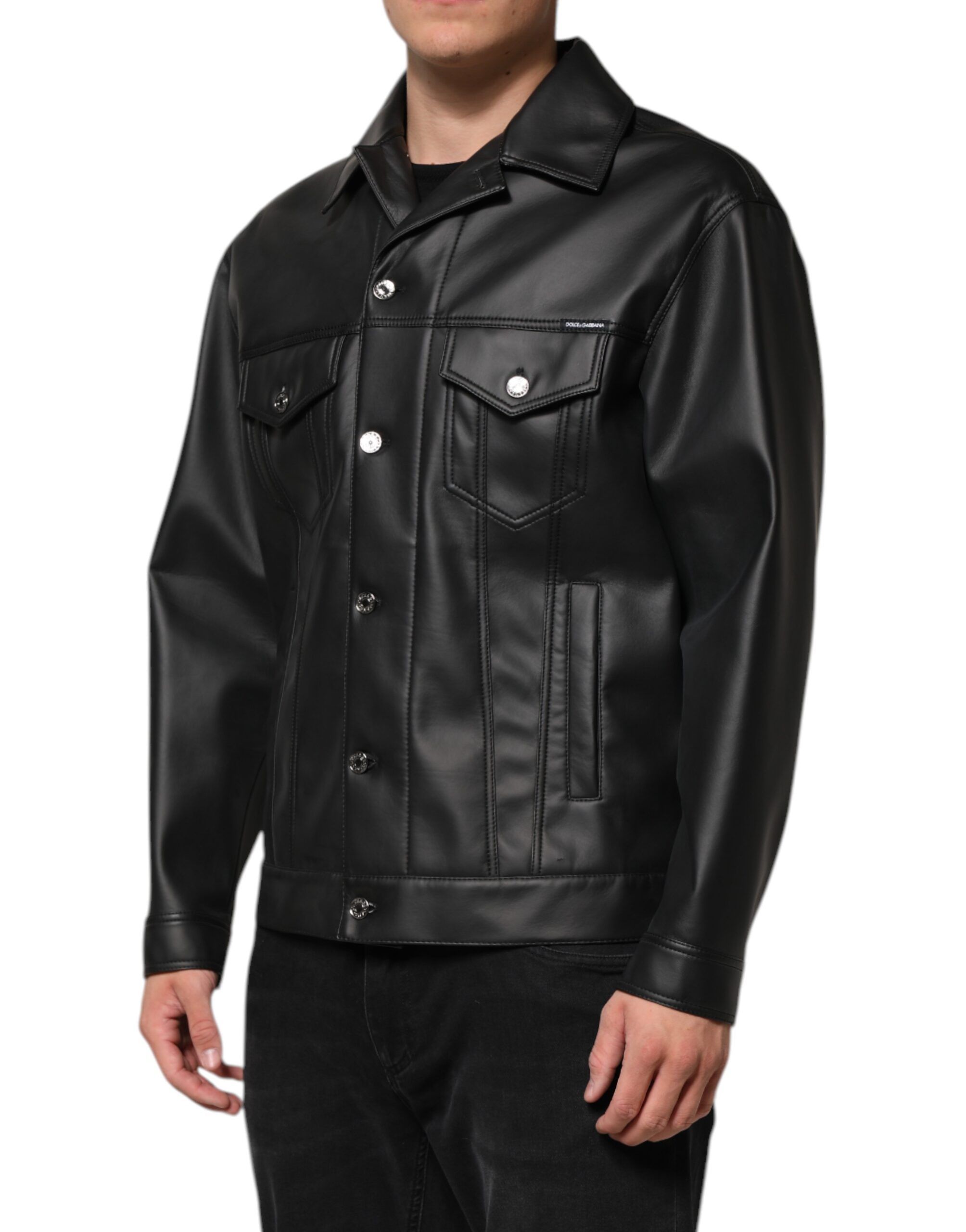 Polyester Button Down Biker Men's Jacket - Dolce & Gabbana - Modalova