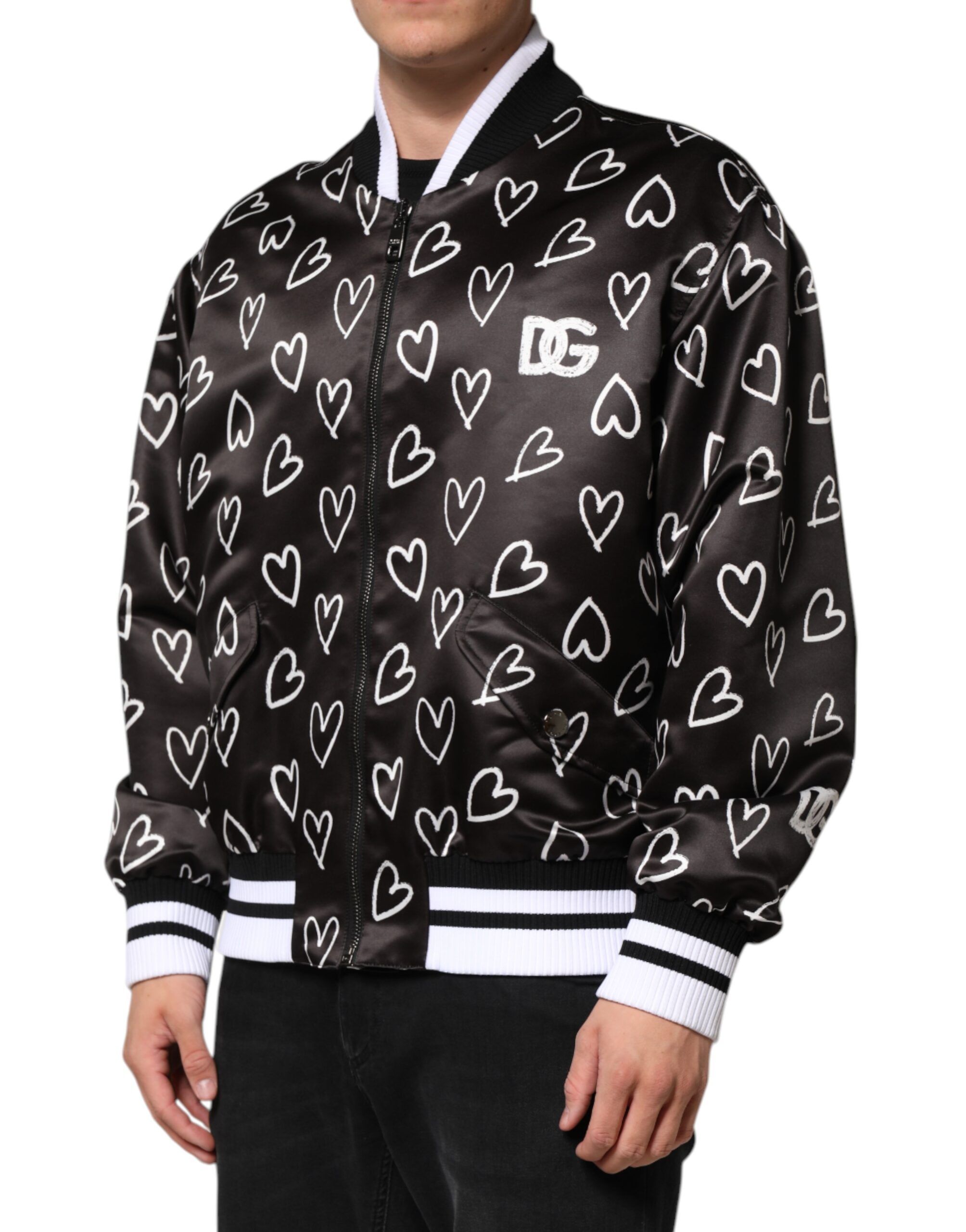 Polyester Heart Print Bomber Men's Jacket (Pre-Owned) - Dolce & Gabbana - Modalova