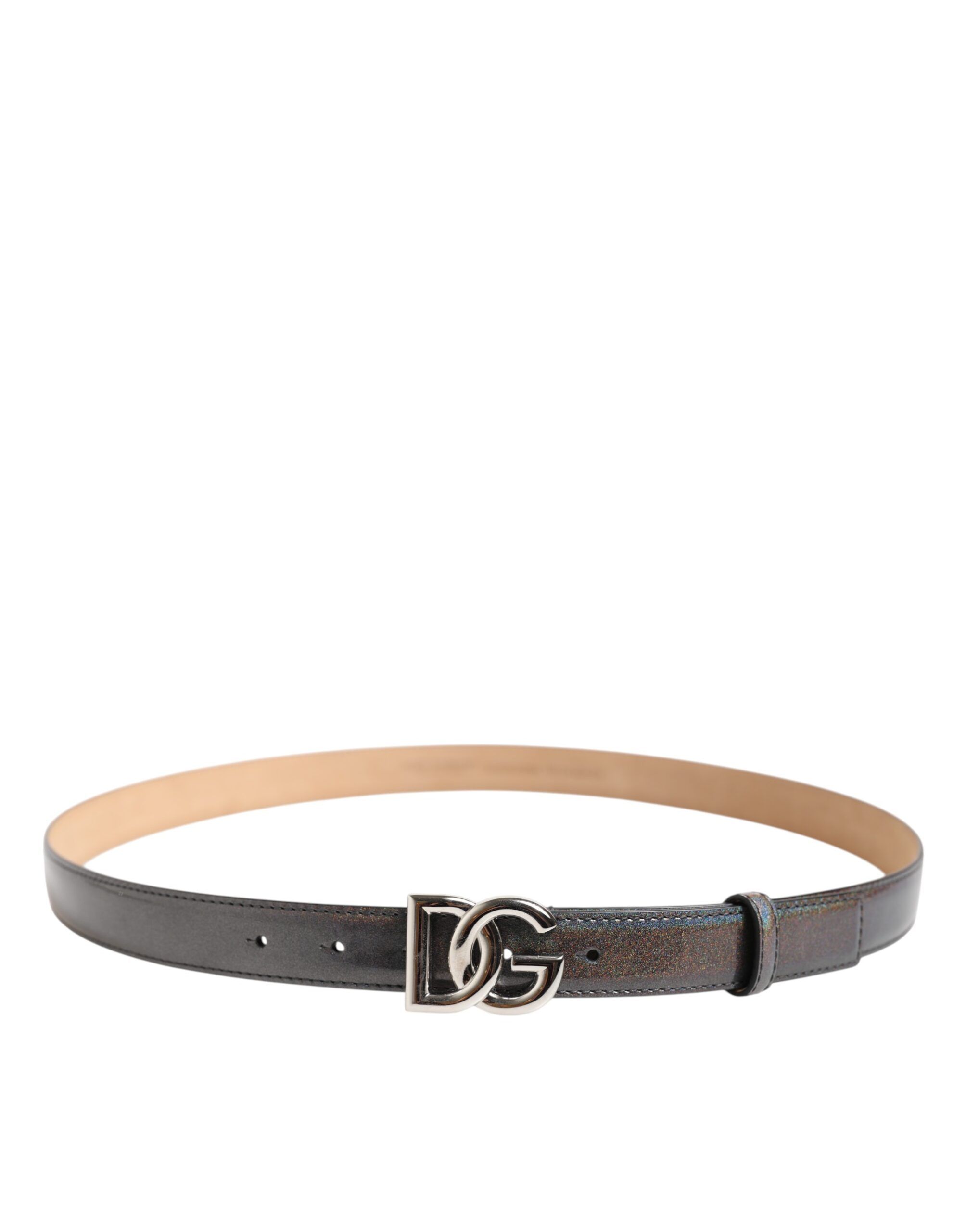 Metallic Leather Silver Tone Logo Buckle Men's Belt - Dolce & Gabbana - Modalova