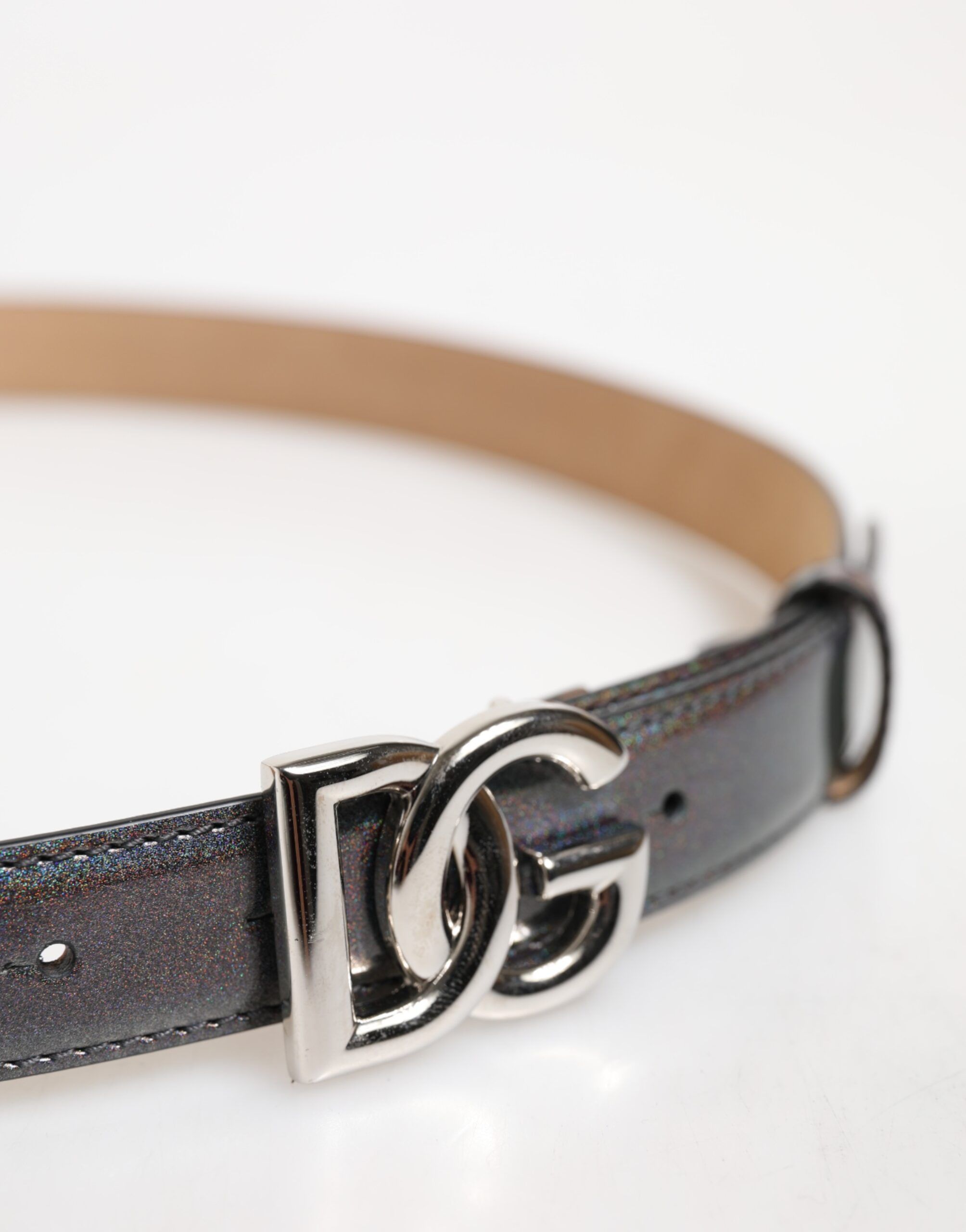 Metallic Leather Silver Tone Logo Buckle Men's Belt - Dolce & Gabbana - Modalova