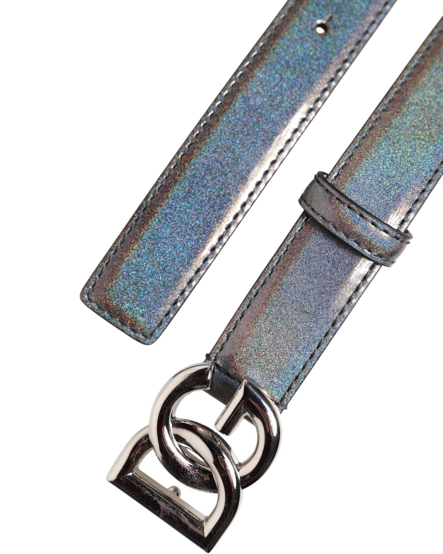 Metallic Leather Silver Tone Logo Buckle Men's Belt - Dolce & Gabbana - Modalova