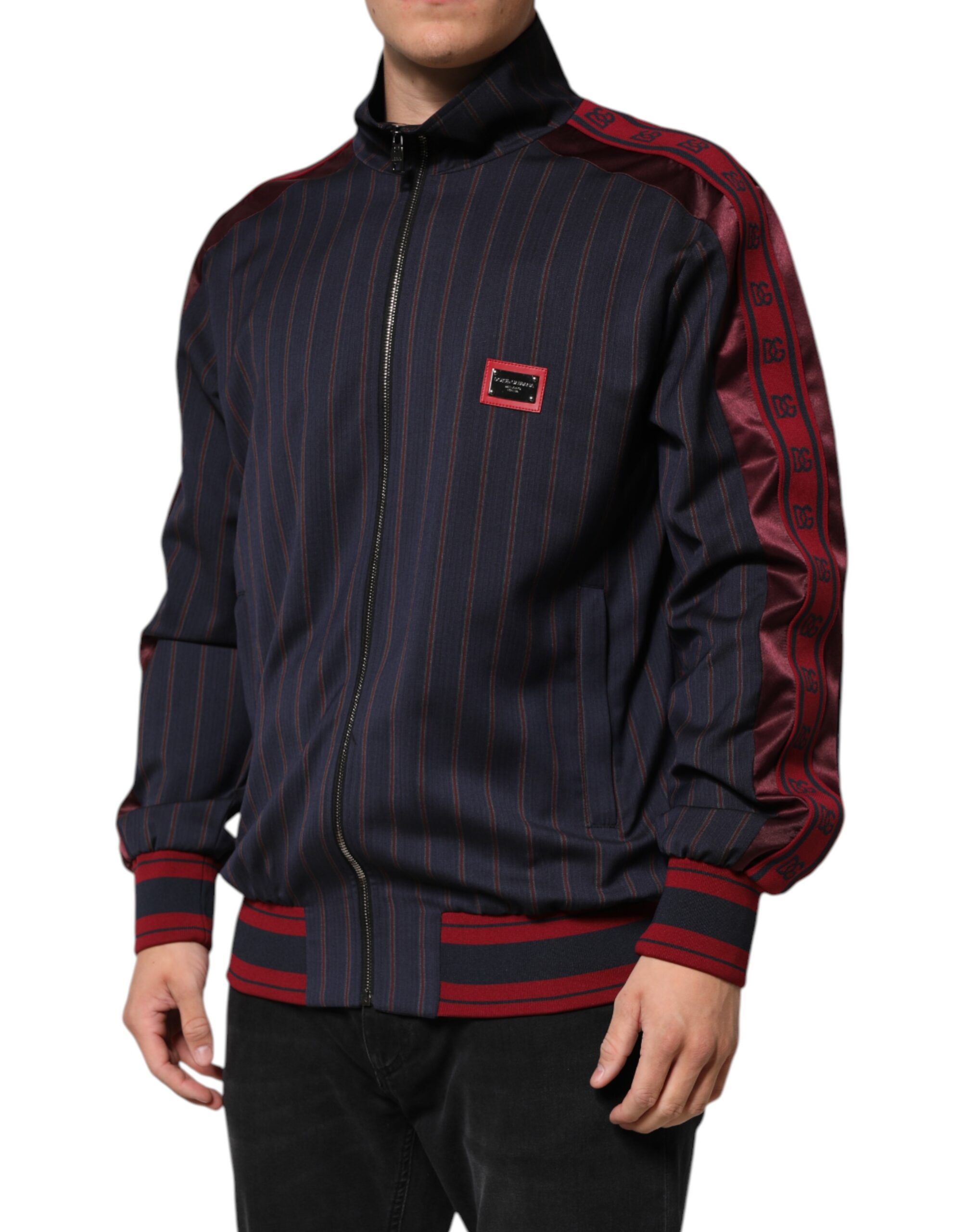 Red Striped Logo Plaque Full Zip Men's Jacket - Dolce & Gabbana - Modalova