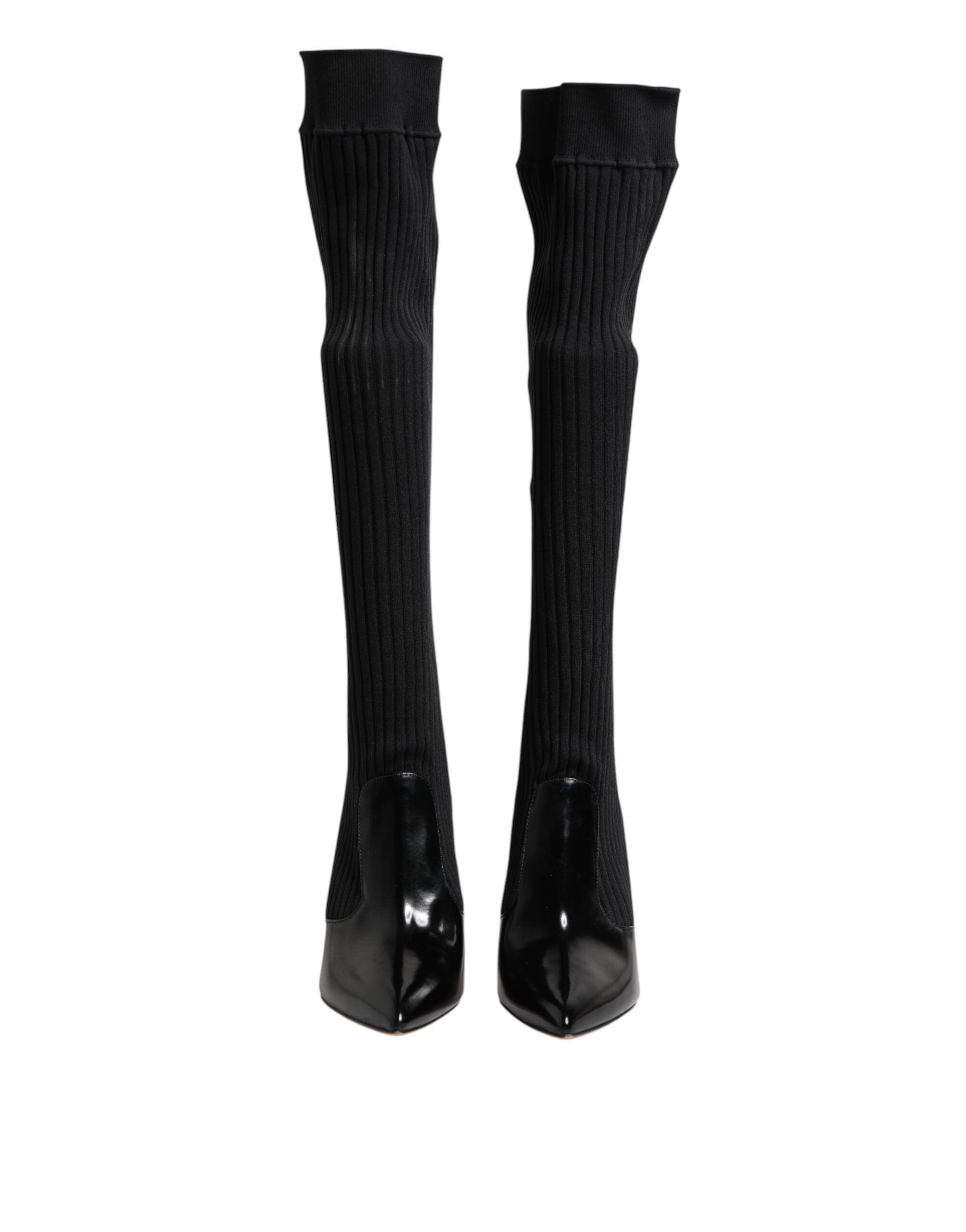 Leather Ribbed Knit Knee Boots Women's Shoes (Pre-Owned) - Dolce & Gabbana - Modalova