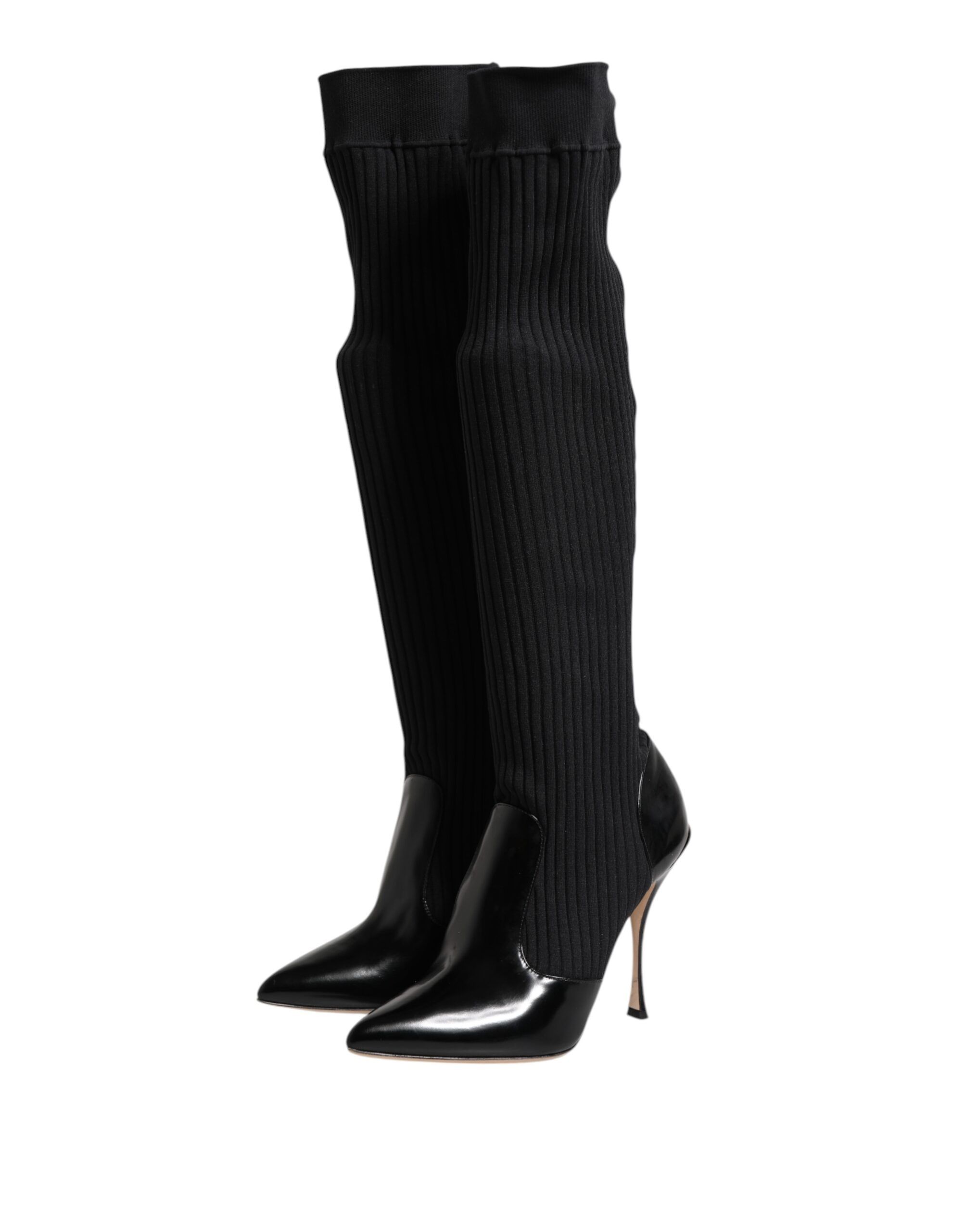Leather Ribbed Knit Knee Boots Women's Shoes (Pre-Owned) - Dolce & Gabbana - Modalova