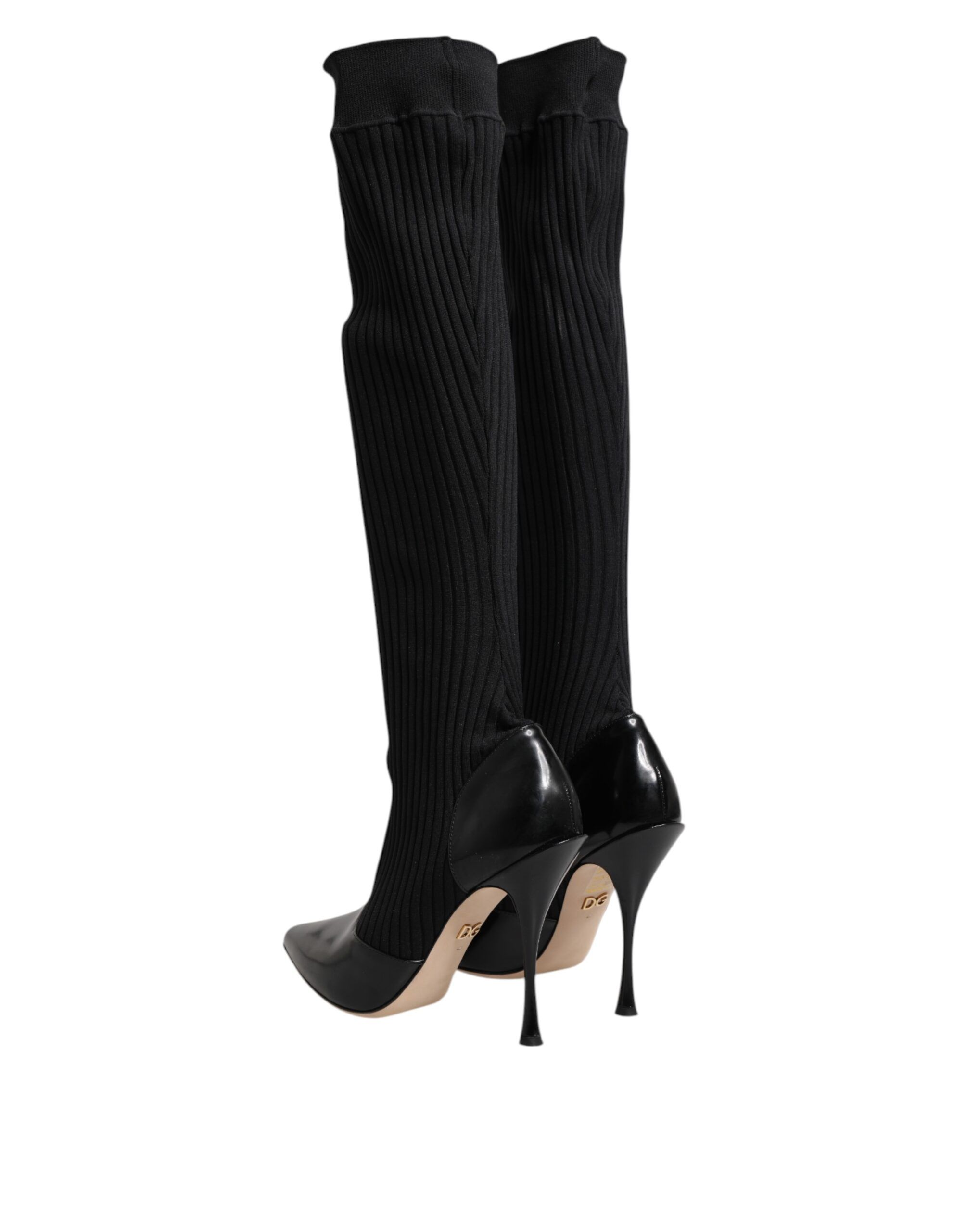Leather Ribbed Knit Knee Boots Women's Shoes (Pre-Owned) - Dolce & Gabbana - Modalova