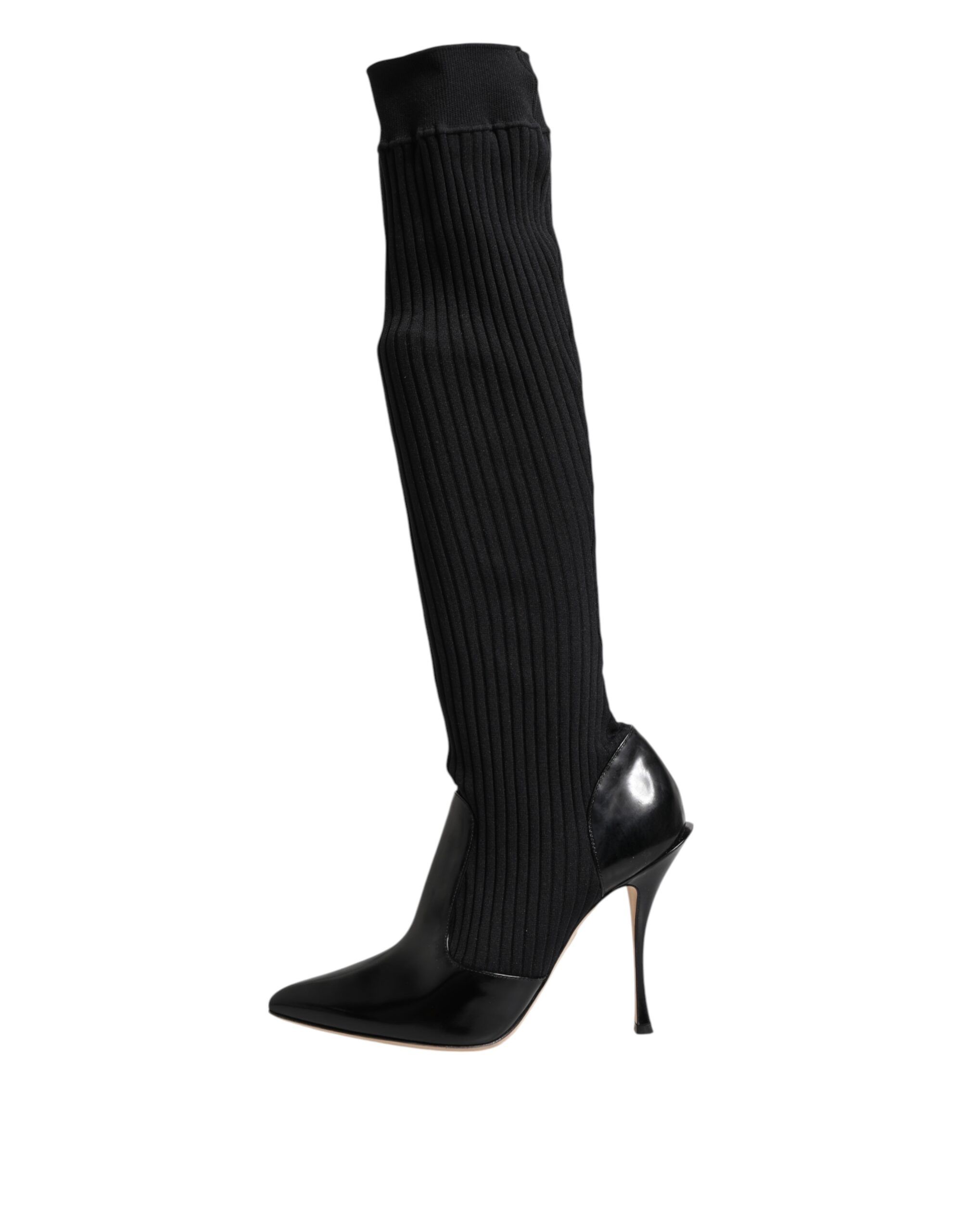 Leather Ribbed Knit Knee Boots Women's Shoes (Pre-Owned) - Dolce & Gabbana - Modalova