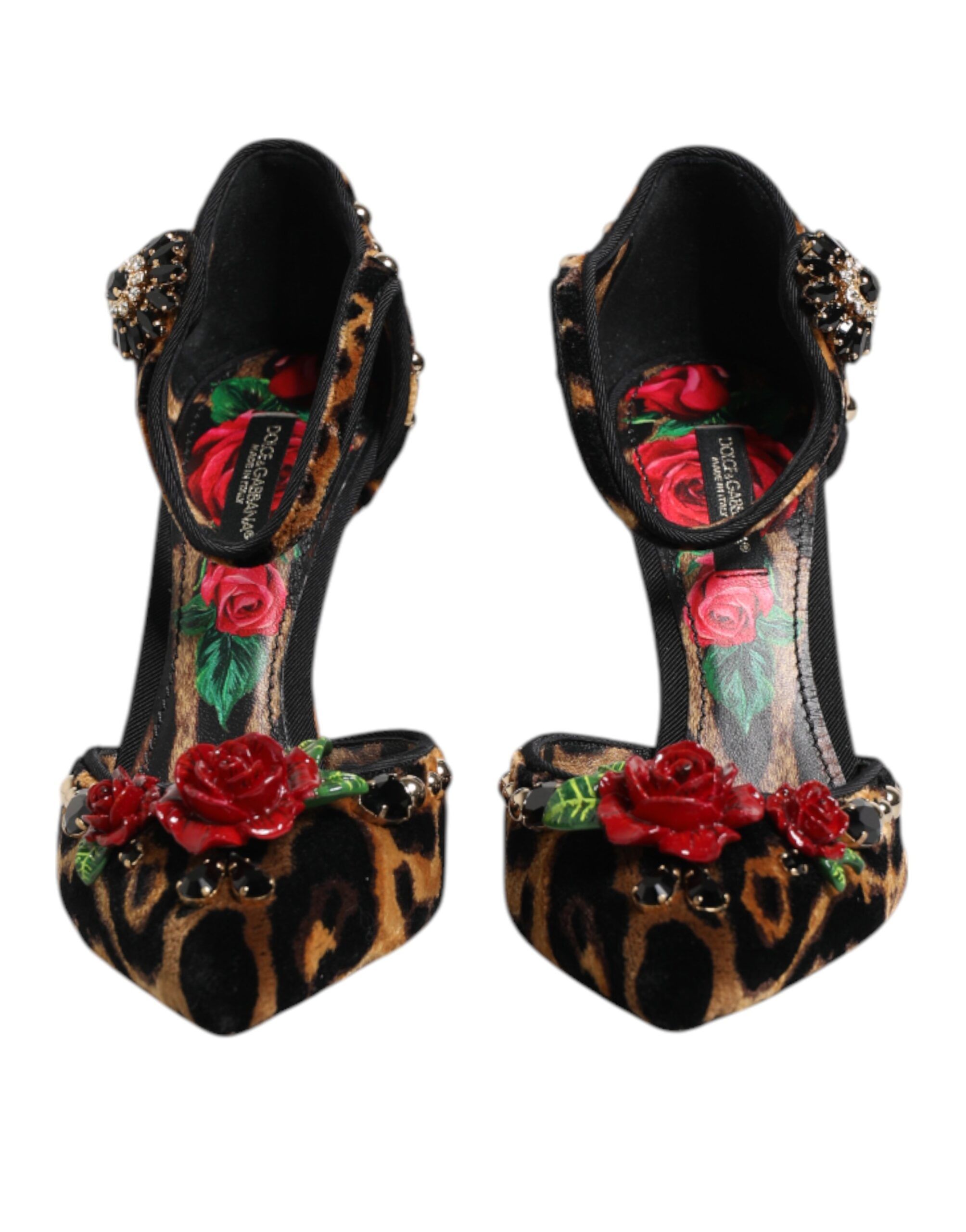 Brown Leopard Crystal Roses Pumps Women's Shoes - Dolce & Gabbana - Modalova