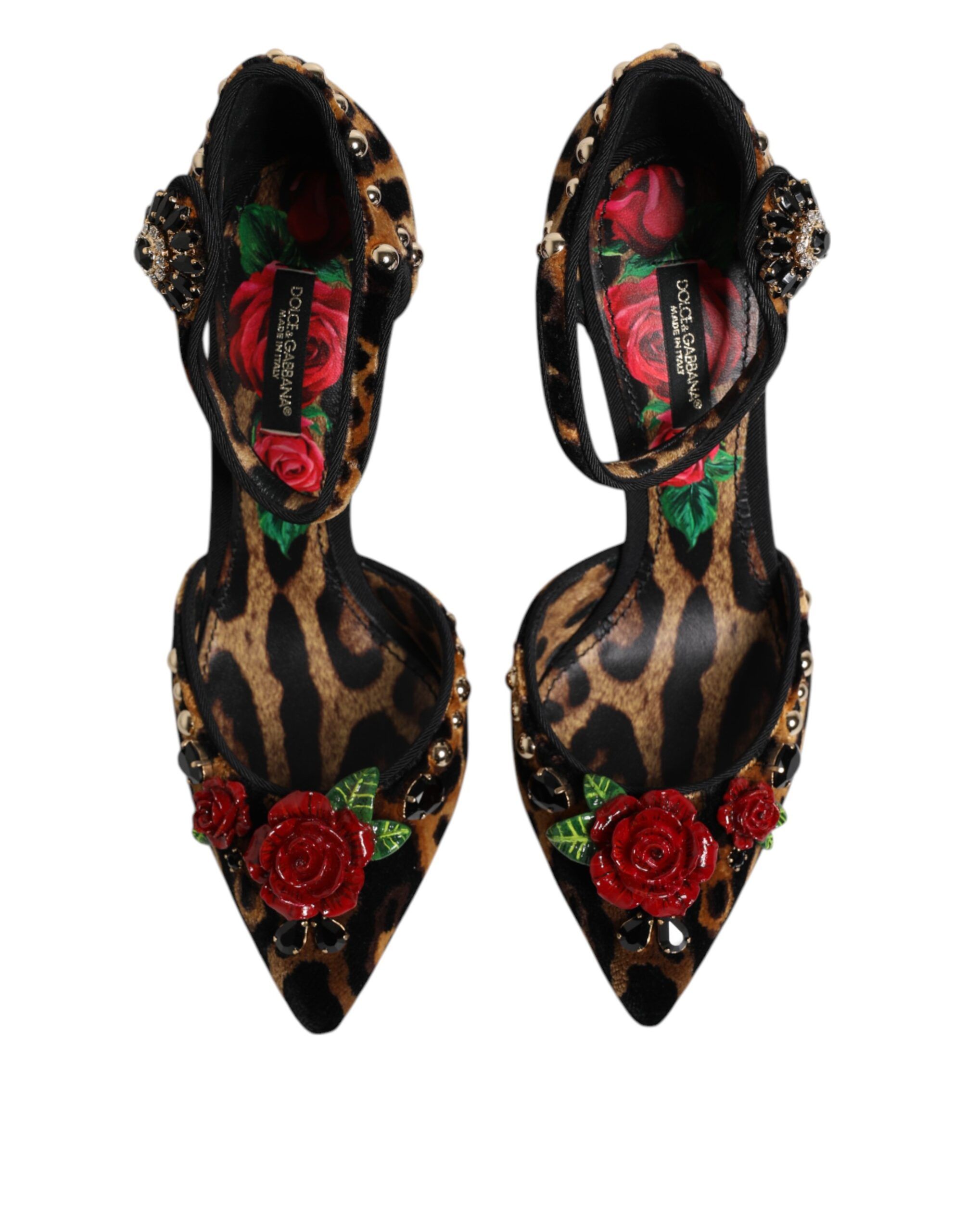 Brown Leopard Crystal Roses Pumps Women's Shoes - Dolce & Gabbana - Modalova