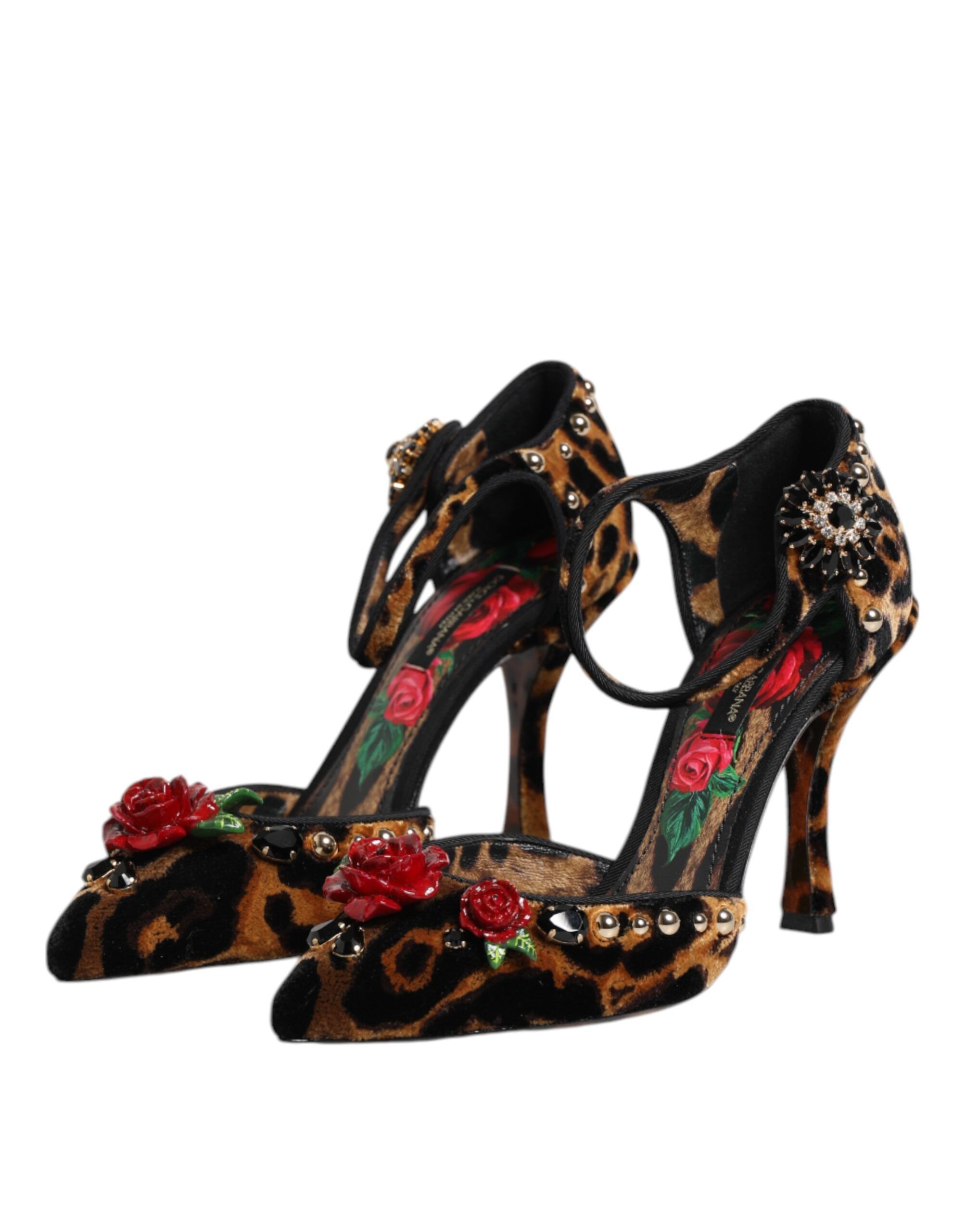 Brown Leopard Crystal Roses Pumps Women's Shoes - Dolce & Gabbana - Modalova